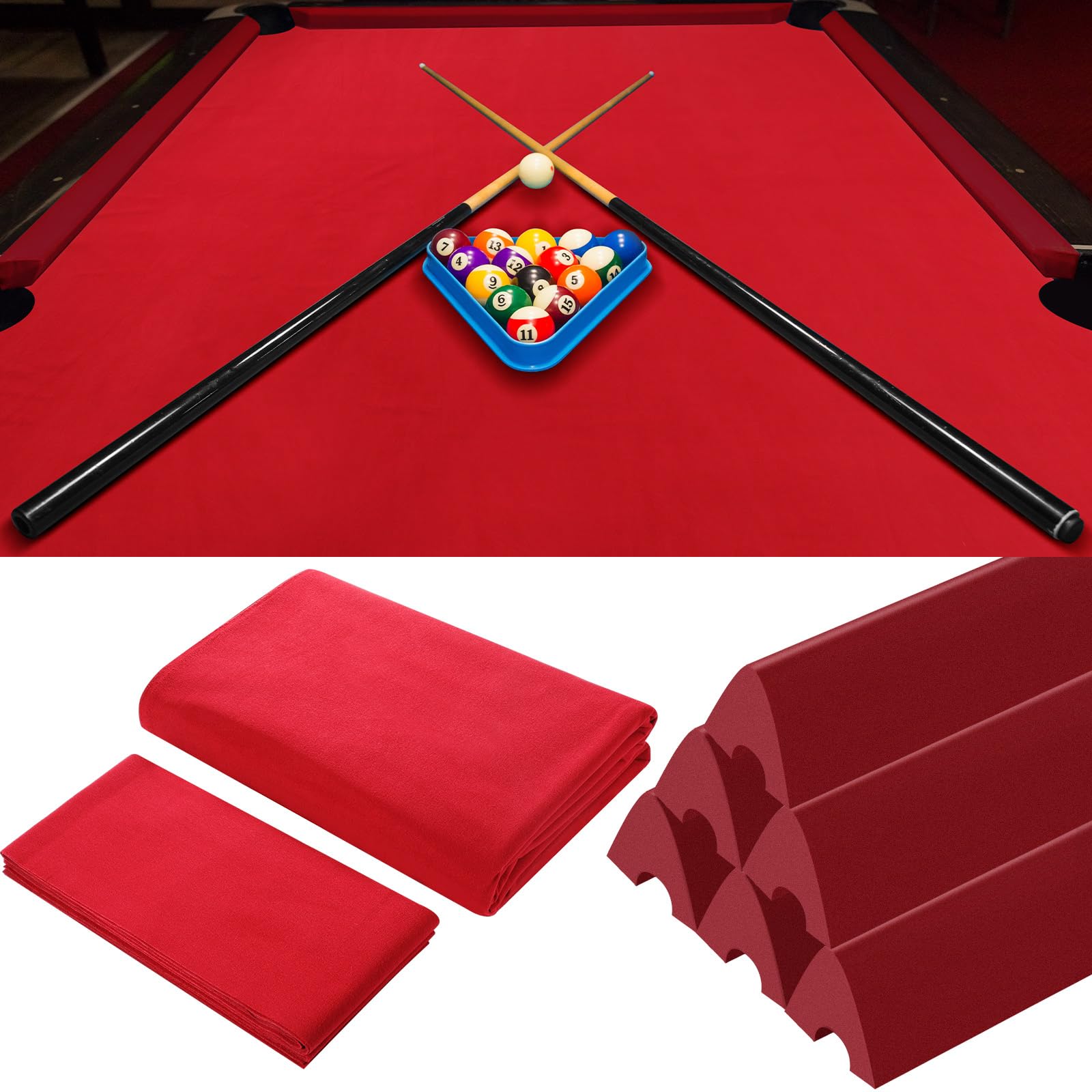 Mixweer 8 ft Pool Table Felt Replacement Set - Pre-Cut Billiard Cloth with 6 Strips & 6 Rubber Bumpers for Bars, Clubs, Hotels | Perfect for Professional Game Rooms and Home Entertainment