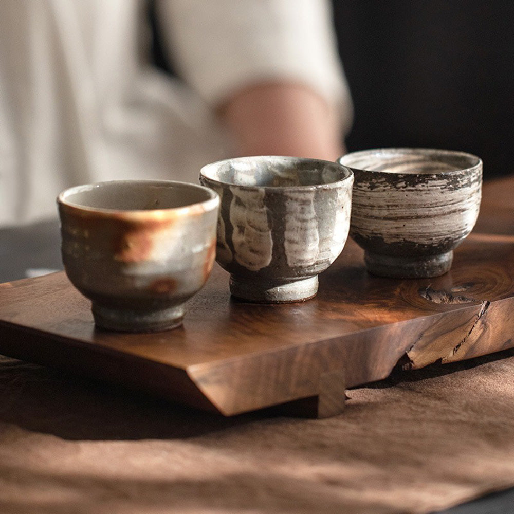 Authentic Japanese Wabi-Sabi Wanko Yaki Pottery Tea Cup Set of 5 - Handcrafted Ceramic Matcha Cups for Traditional Tea Ceremony, Home Decor & Gift