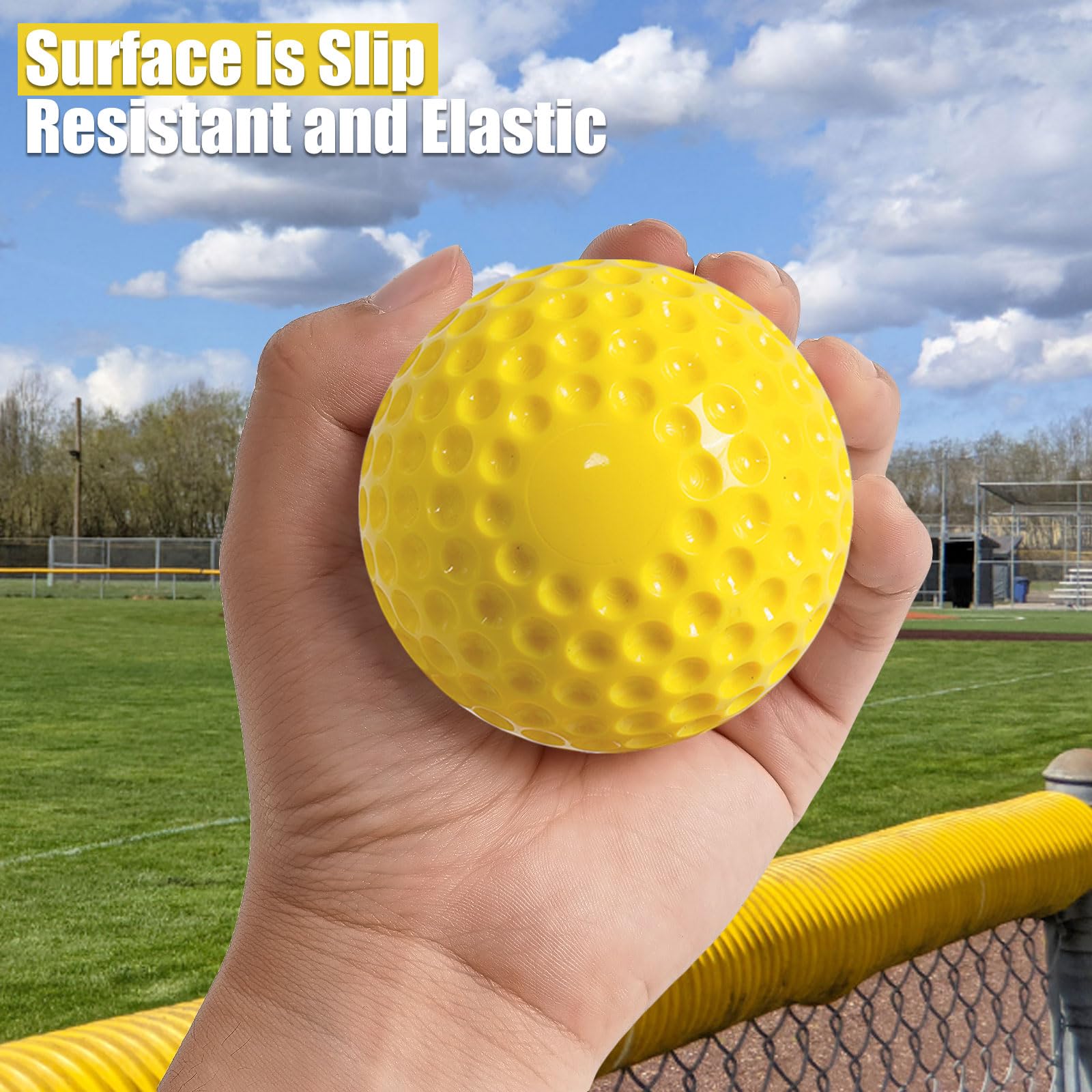 12 Pack Yellow Dimpled Baseballs - 9-Inch Pitching Machine Practice Balls for Hand-Eye Coordination, Hitting & Fielding Training | Perfect for Baseball Drills, Batting Cage & Youth Sports Practice