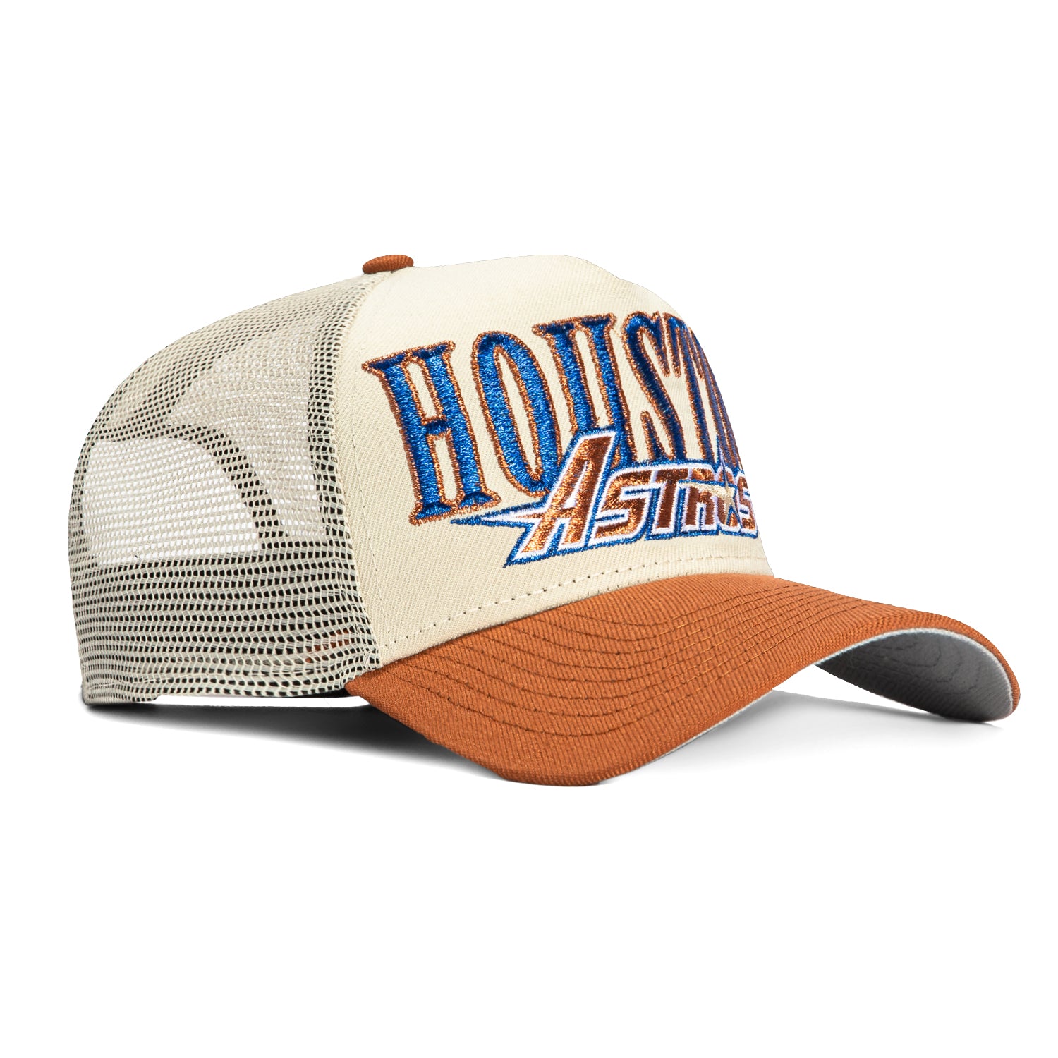New Era 9Forty A-Frame Houston Astros Snapback Trucker Hat - Adjustable Logo Cap in Stone & Brown | Perfect for Baseball Games, Sports Events & Casual Streetwear