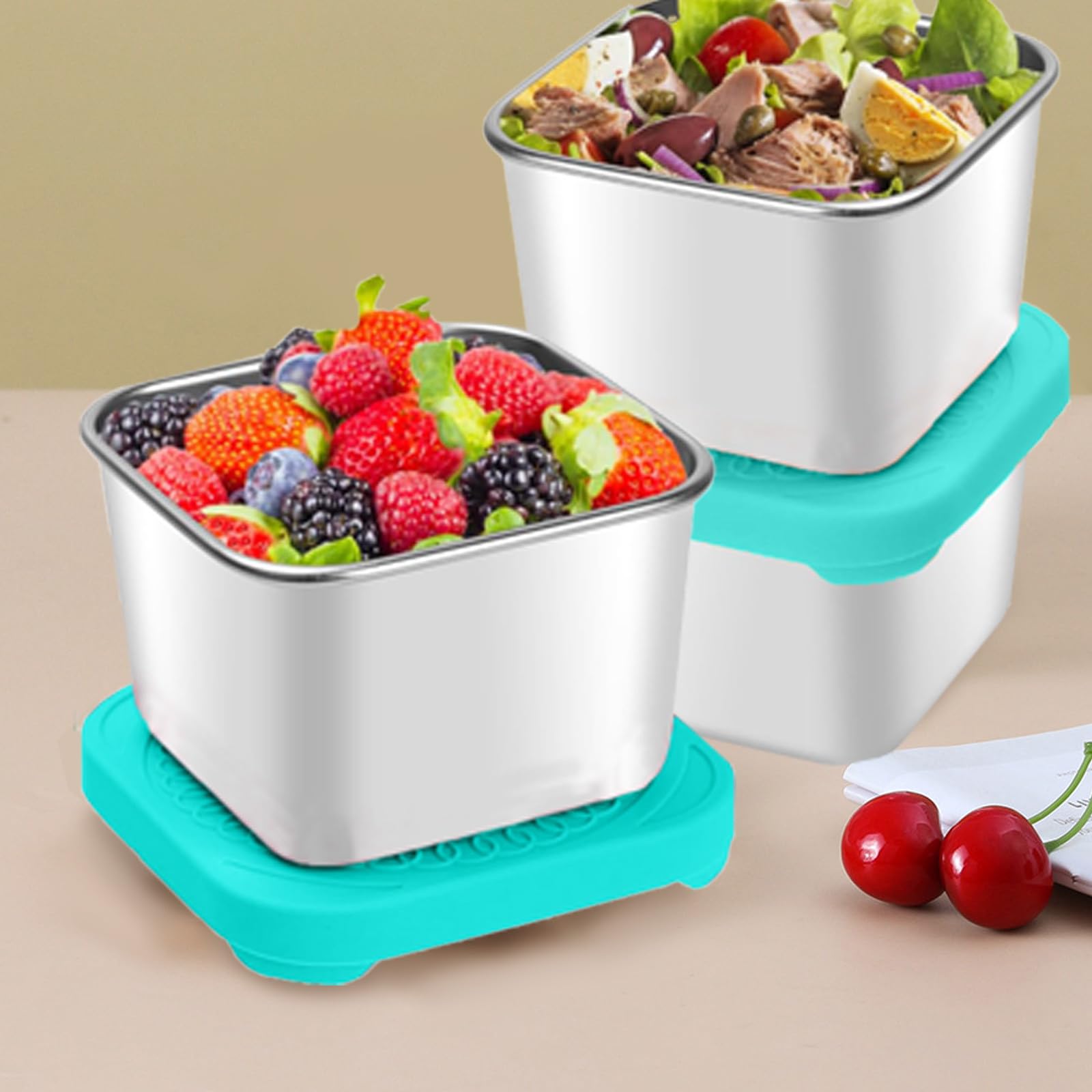ZZKHGo 3-Pack 6oz Stainless Steel Snack Containers with Silicone Lids - Leakproof, Easy Open Food Storage for Lunch, Travel, Office & School - Small Metal Snack Boxes for Nuts, Fruits, Chips & More