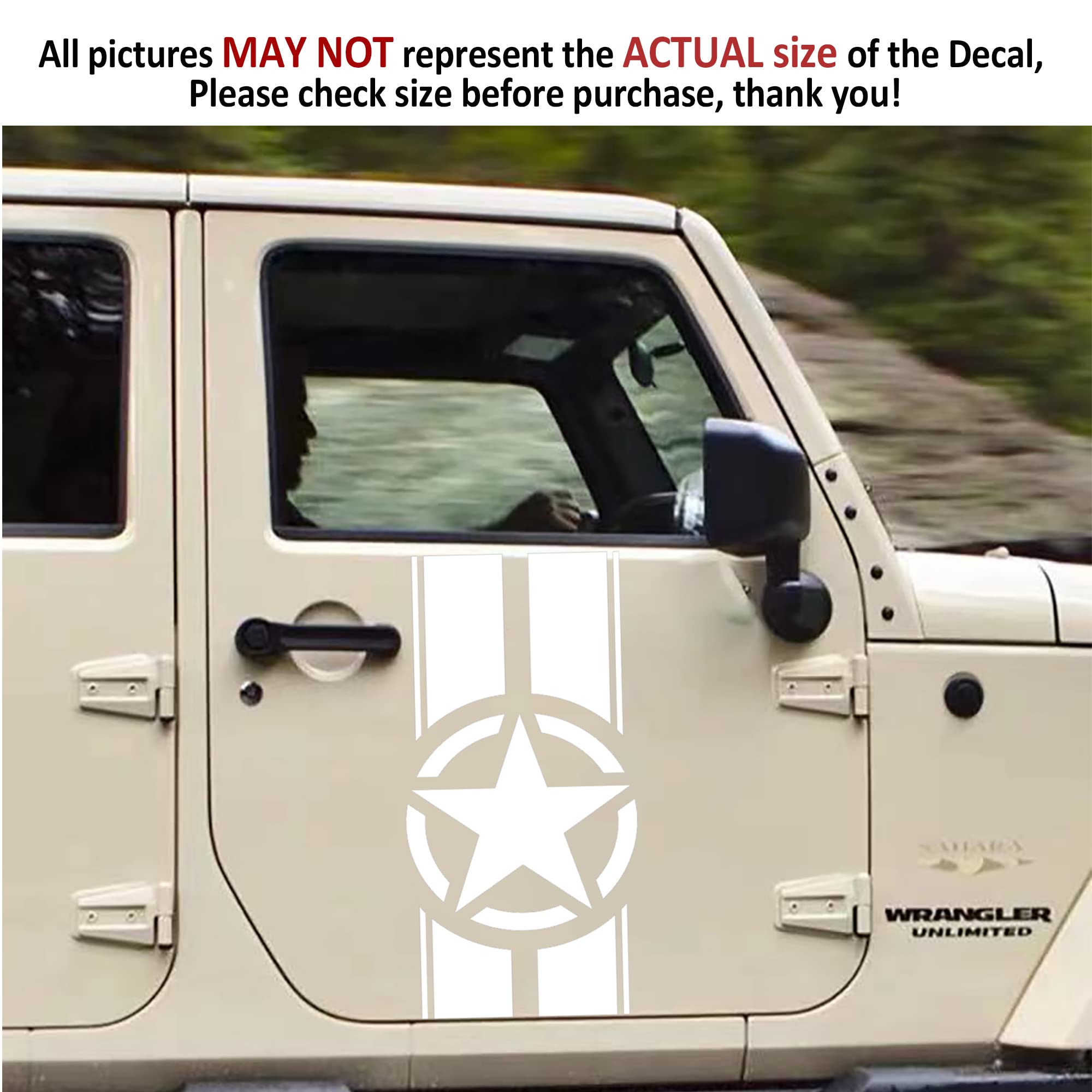 US Army Star Car Hood Stickers - Military Vinyl Decals for Trucks, Pickups, Vans & Off-Road Vehicles - Patriotic Star & Stripes Graphics for Hood & Body Side (White) - Perfect for Military Enthusiasts, Veterans & Patriotic Car Decor