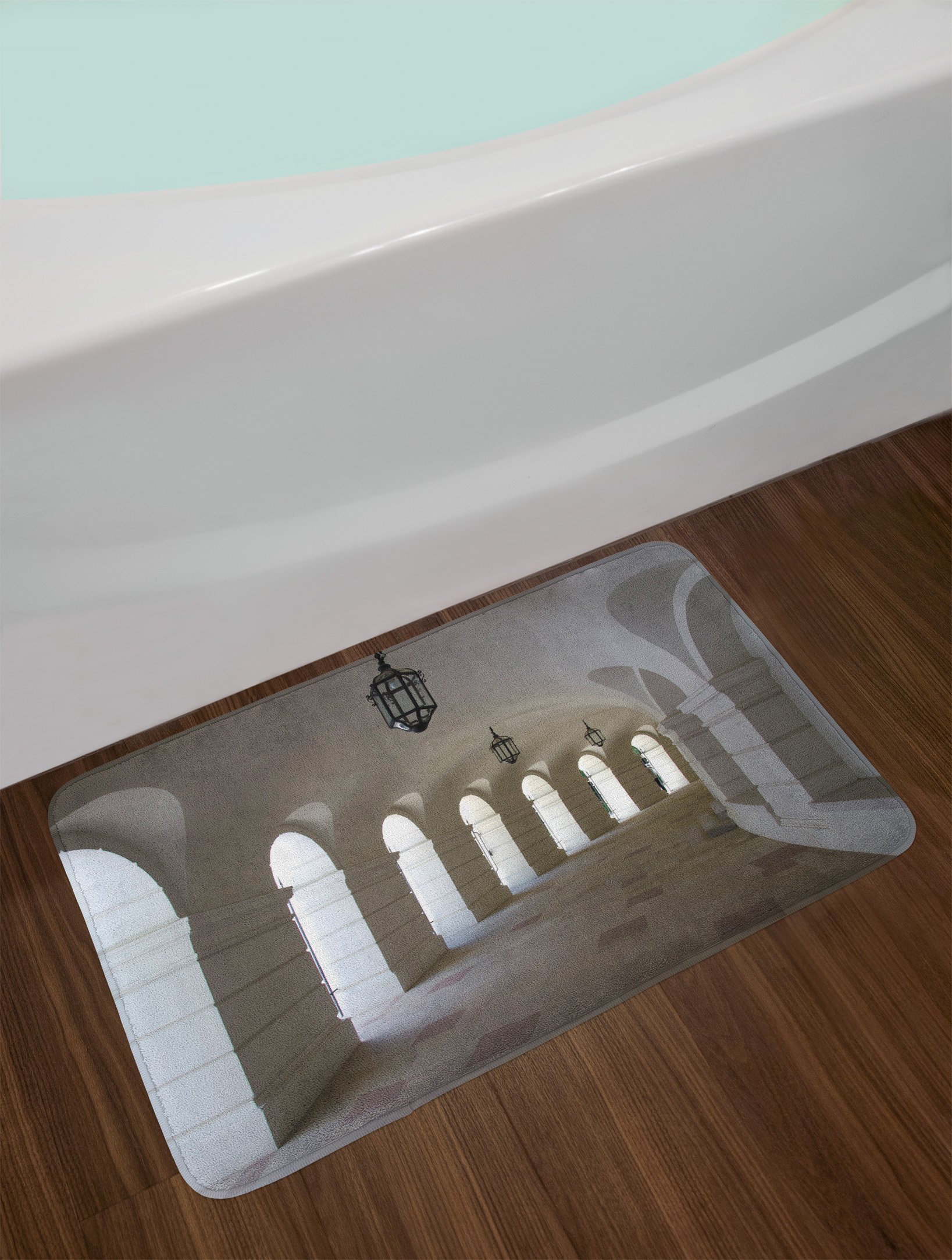 Ambesonne Medieval Bath Mat - Middle Ages Architecture Design with Non-Slip Backing, 30.2 x 20 Inch Plush Bathroom Rug | Classic Castle Corridor Arches Art Print | Perfect for Gothic Decor, Fantasy Themed Bathrooms & Historical Home Decor