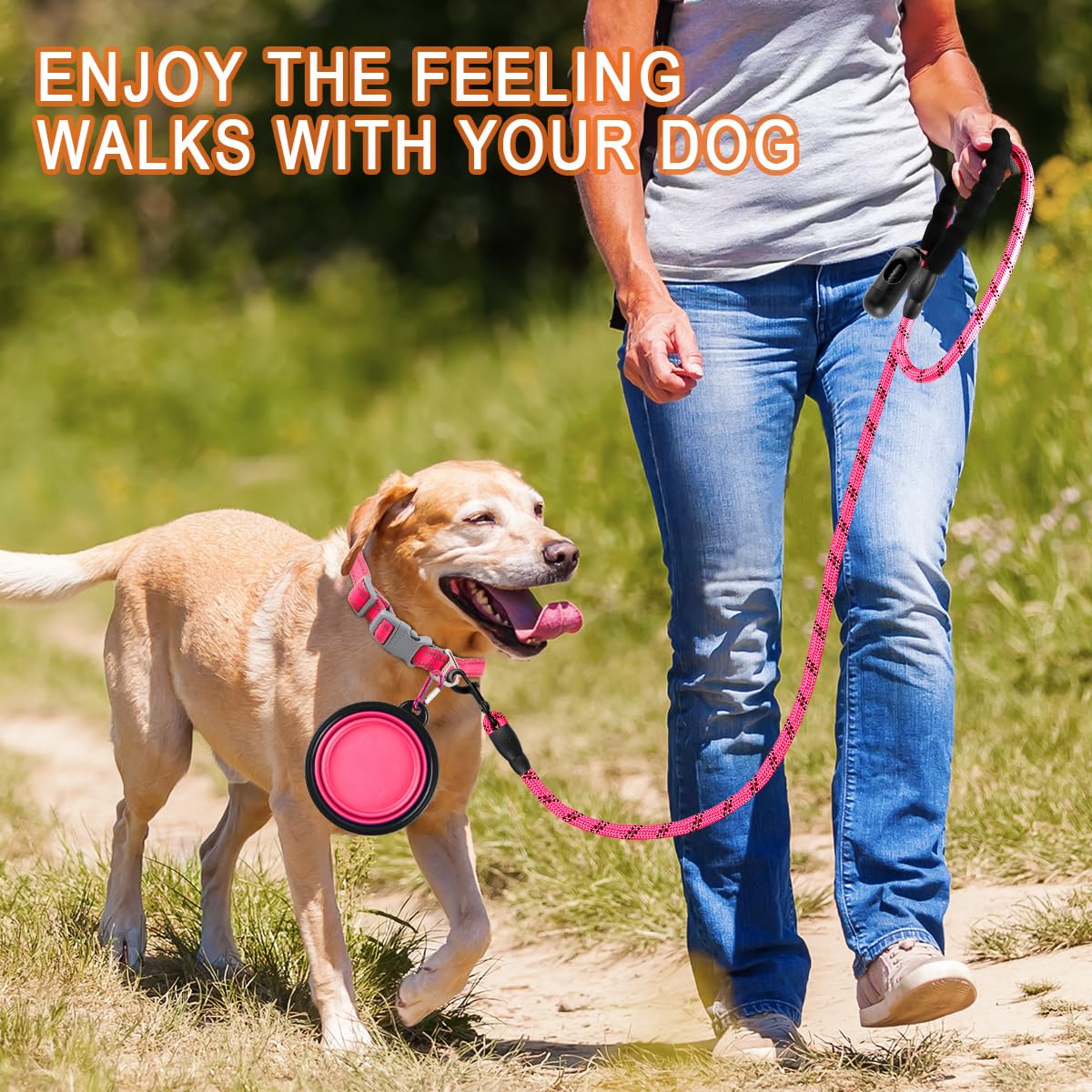 BARKBAY Heavy Duty Dog Leash for Large Dogs - 4/5/6 FT Durable Reflective Leash with Comfortable Padded Handle - Ideal for Walking, Training, Running & Nighttime Safety (6FT-1/2'', Pink)