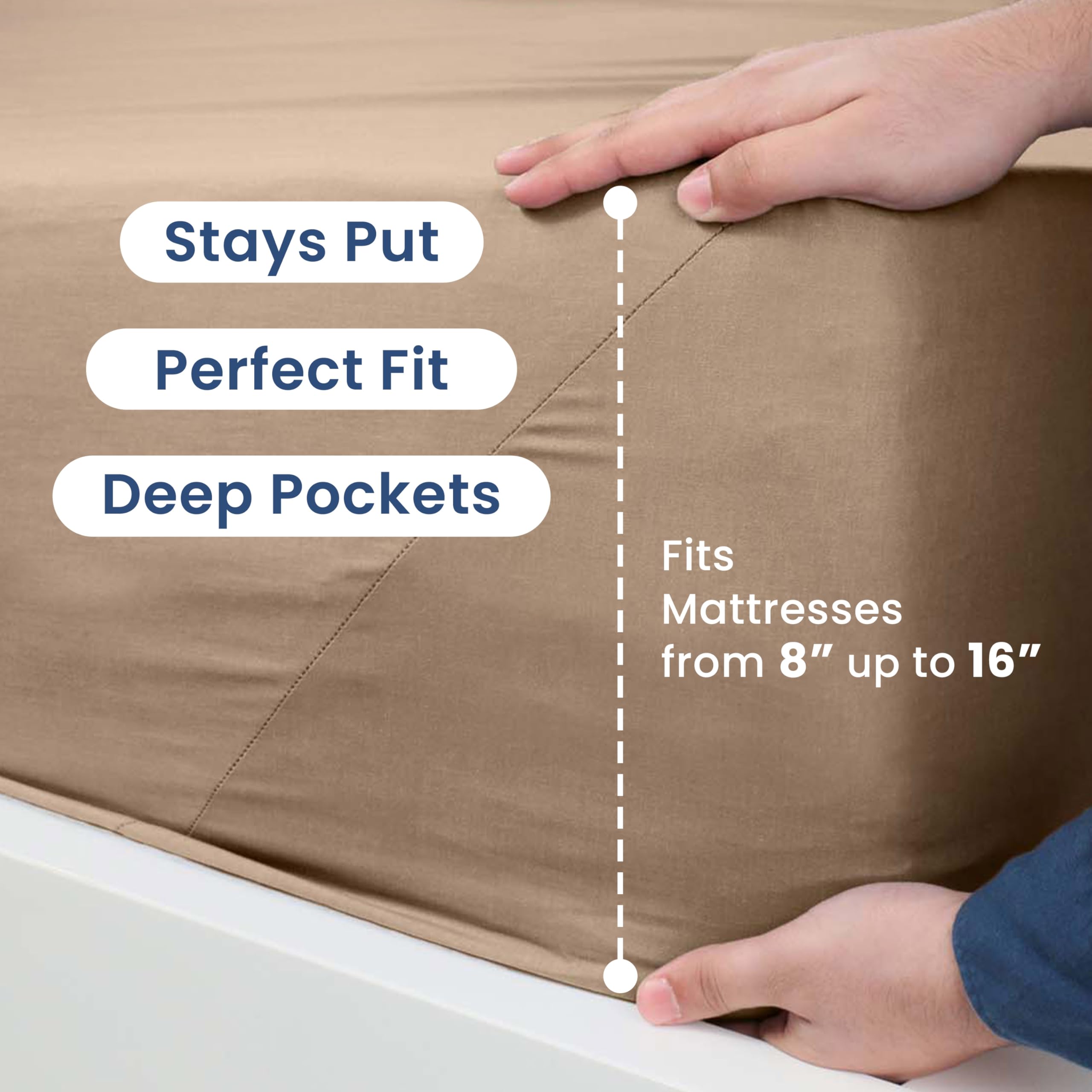 3 Piece Twin Sheets Set - Soft Breathable Brushed Cotton Rich Blend Bed Sheets | Lightweight, Wrinkle Resistant, Durable & Easy Care | Secure-Fit Comfort for Kids, Teens & Guest Rooms | Perfect for Dorms, Daybeds & Cozy Bedrooms (Beige)