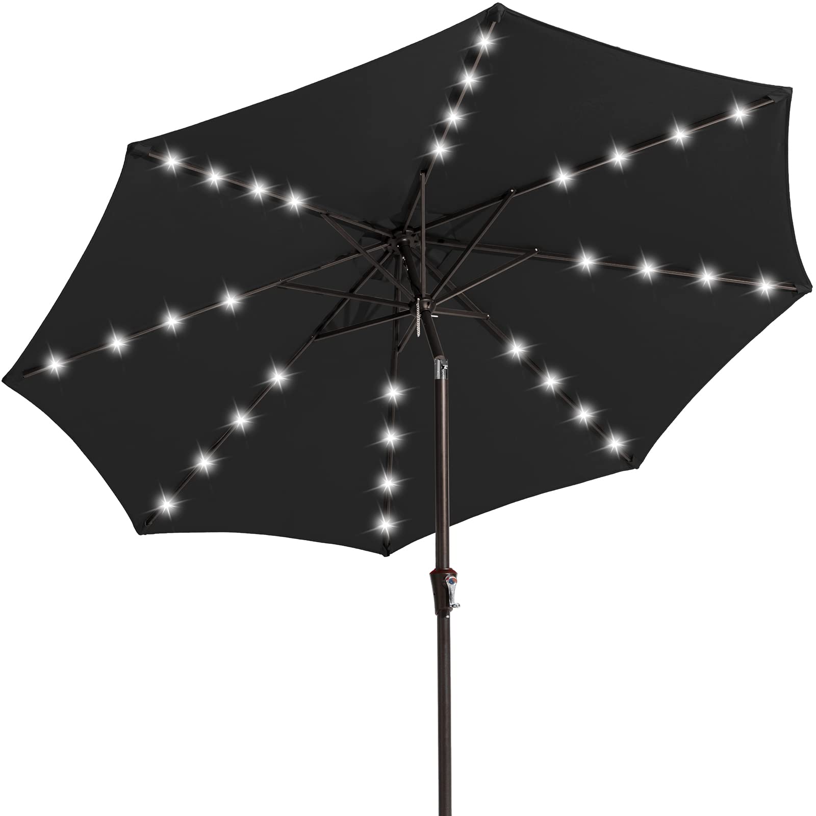 JEAREY 9FT Solar LED Patio Umbrella with Tilt Function - Waterproof Outdoor Table Umbrella for Poolside, Garden, Deck & Backyard (Black) - Perfect for Summer Parties, Beach Lounging & Outdoor Dining