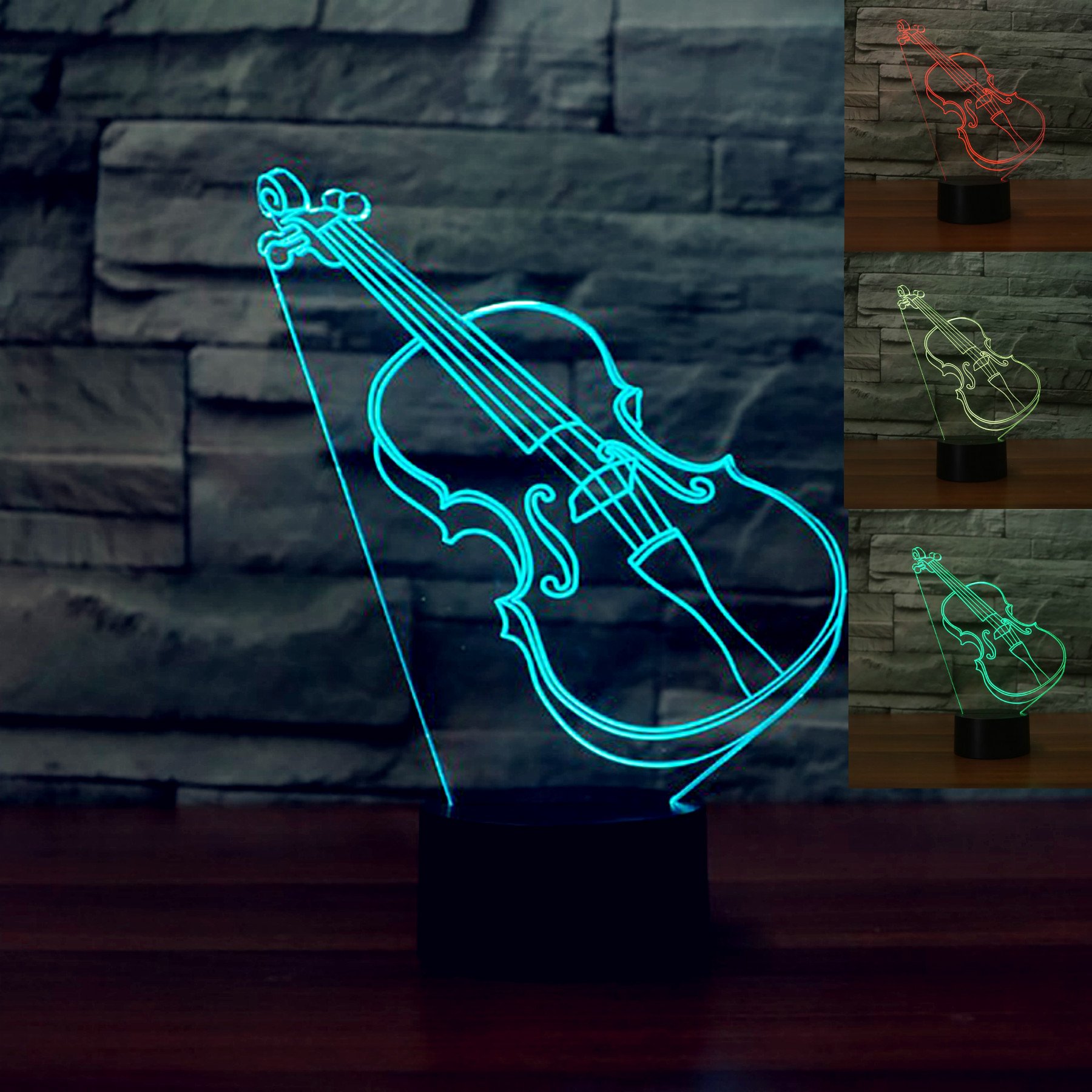 3D Abstract Violin Guitar Night Light - 7 Color Changing LED Table Lamp for Desk, Bedroom, Nursery | Optical Illusion Lamp for Christmas, Birthday Gifts, Home Decor, Kids Room & Romantic Ambiance