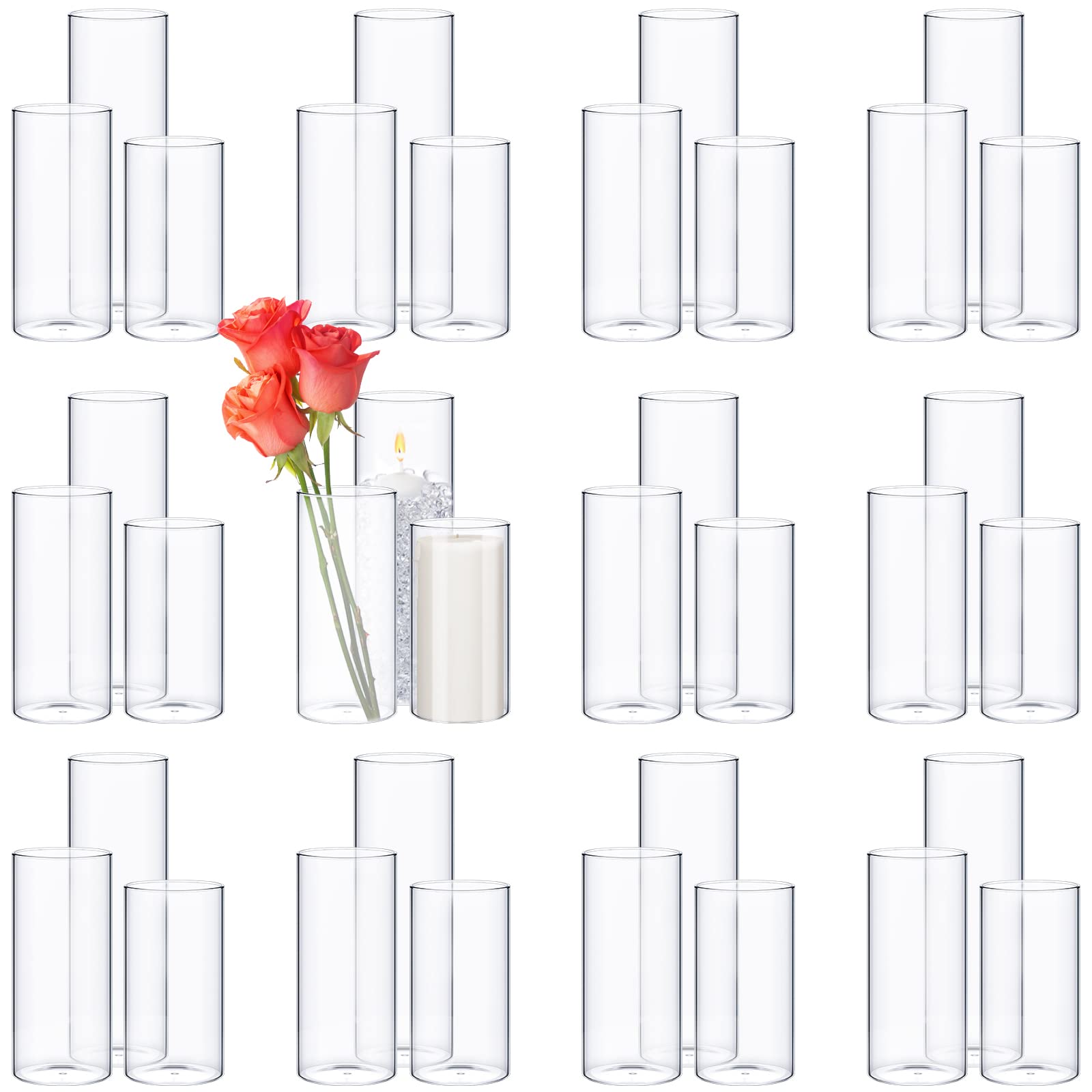 54 Pcs Clear Glass Cylinder Vases - 5,6,8,10 Inch Tall Flower Vases for Centerpieces, Hurricane Candle Holders - Bulk Wedding, Home Decor (2.5