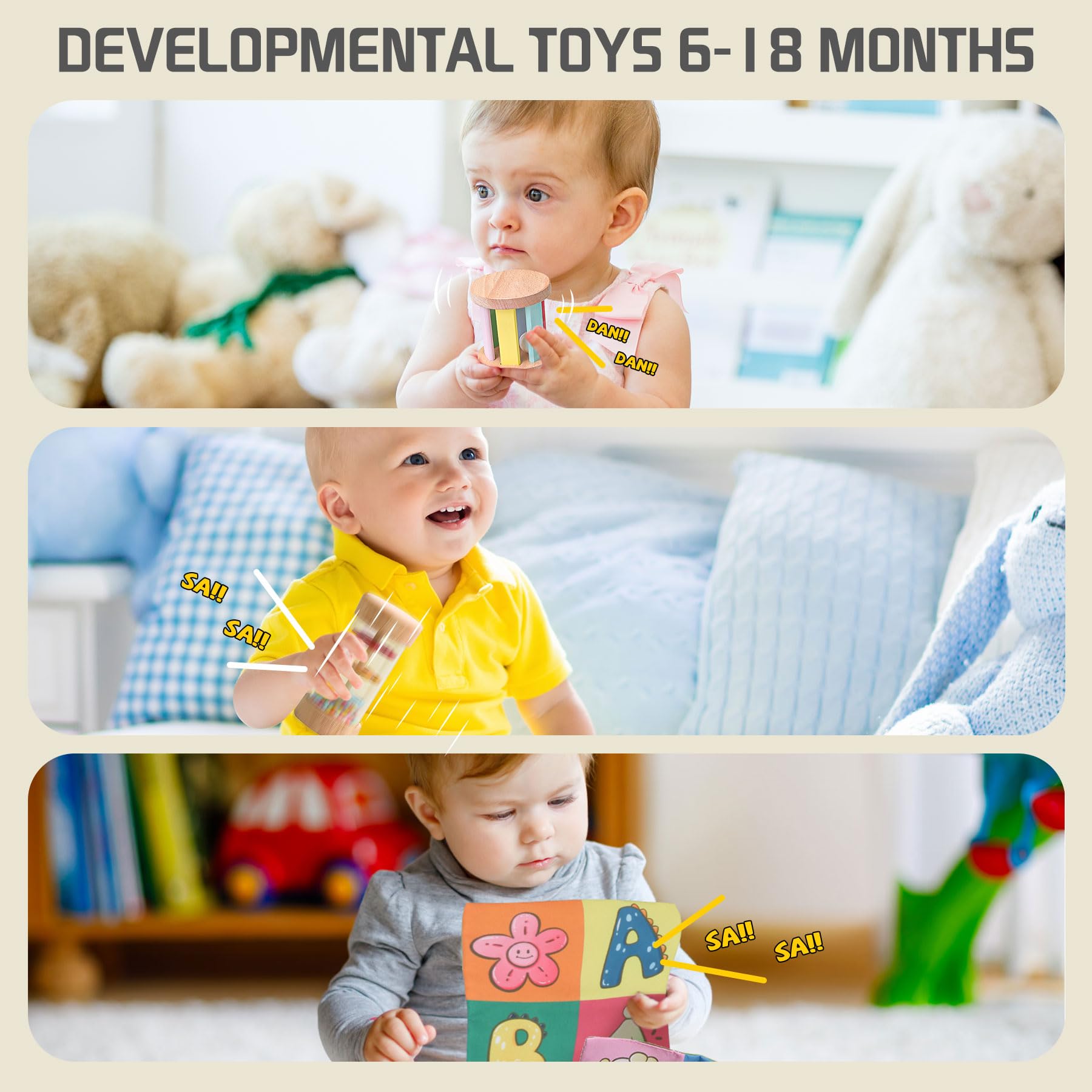 Montessori Toys for Babies 6-12 Months & Toddlers 1-2 Years Old | 8-in-1 Wooden Educational Sensory Toy Set with Stacking Cups, Sensory Balls & Tissue Box | Early Learning Developmental Toys for Infant & Toddler Playtime, Daycare & Home Education