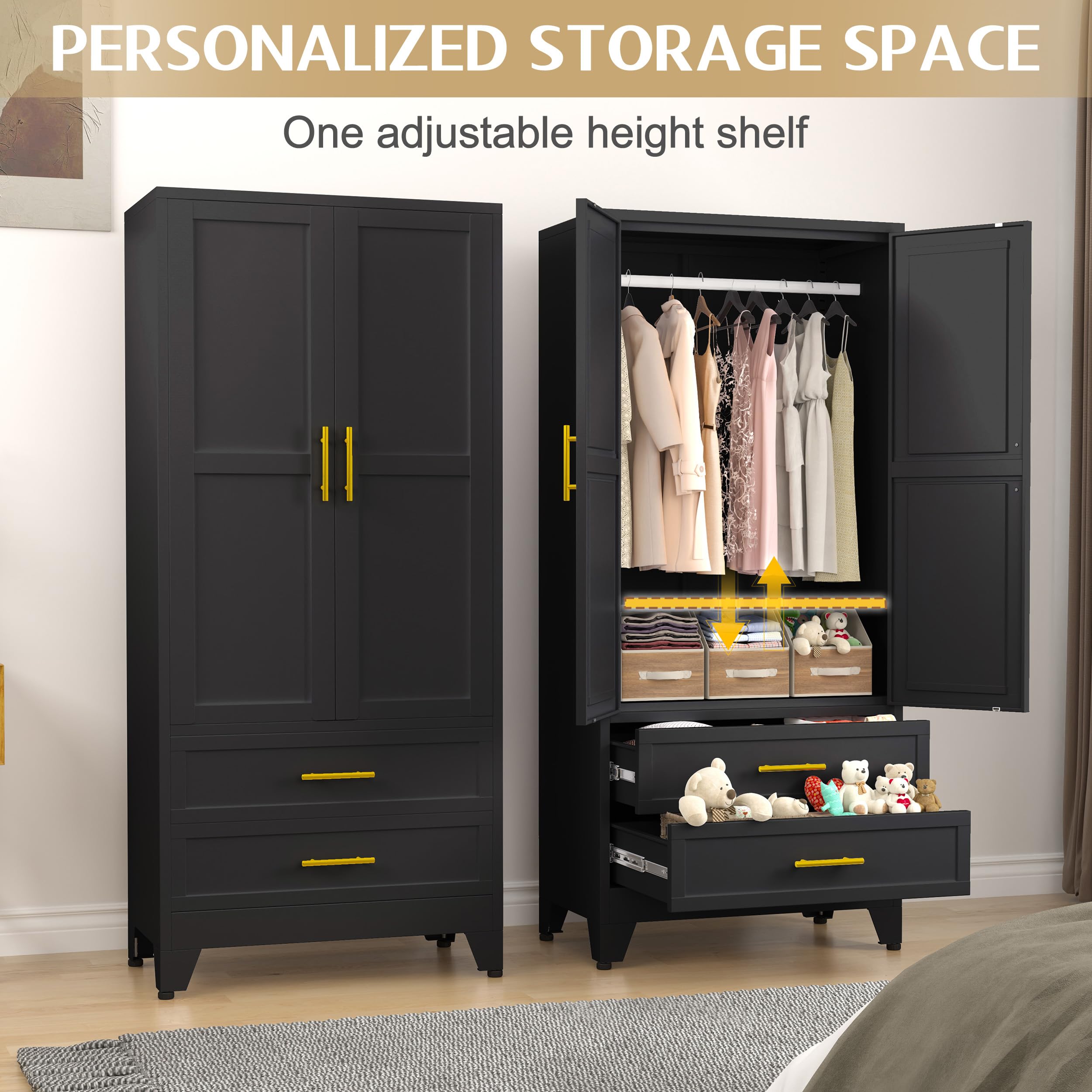 Black Steel Armoire Wardrobe Closet - 71