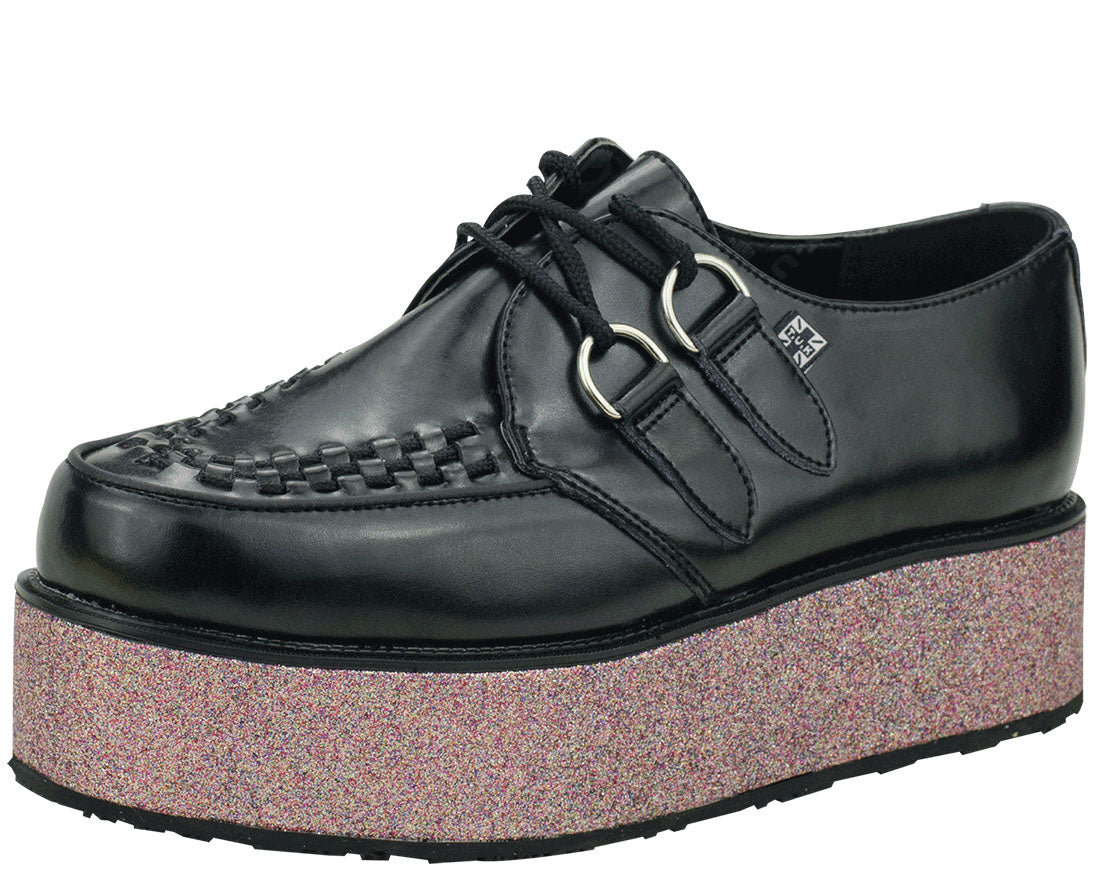 T.U.K Black Glitter Sole Viva Mondo Creeper Platform Shoes - Punk Rock Gothic Fashion for Women & Men | Perfect for Concerts, Parties & Alternative Style Outfits