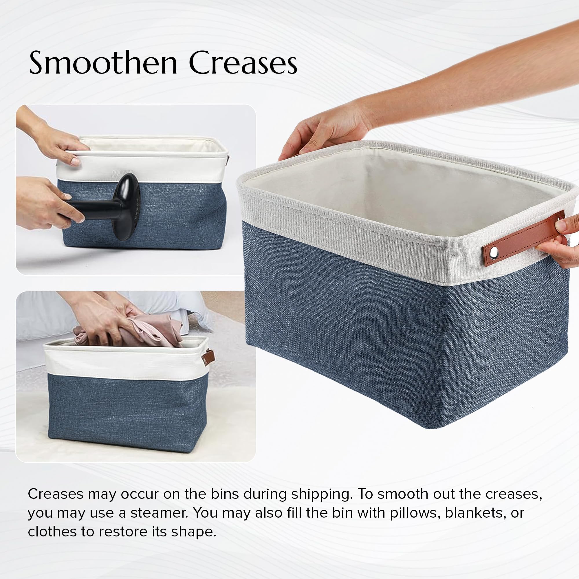Collapsible Storage Baskets for Clothes, Toys & Home Organization - Foldable Fabric Bins for Shelves, Closet, Nursery & Office Use (Blue & White) - Perfect for Space Saving & Decluttering