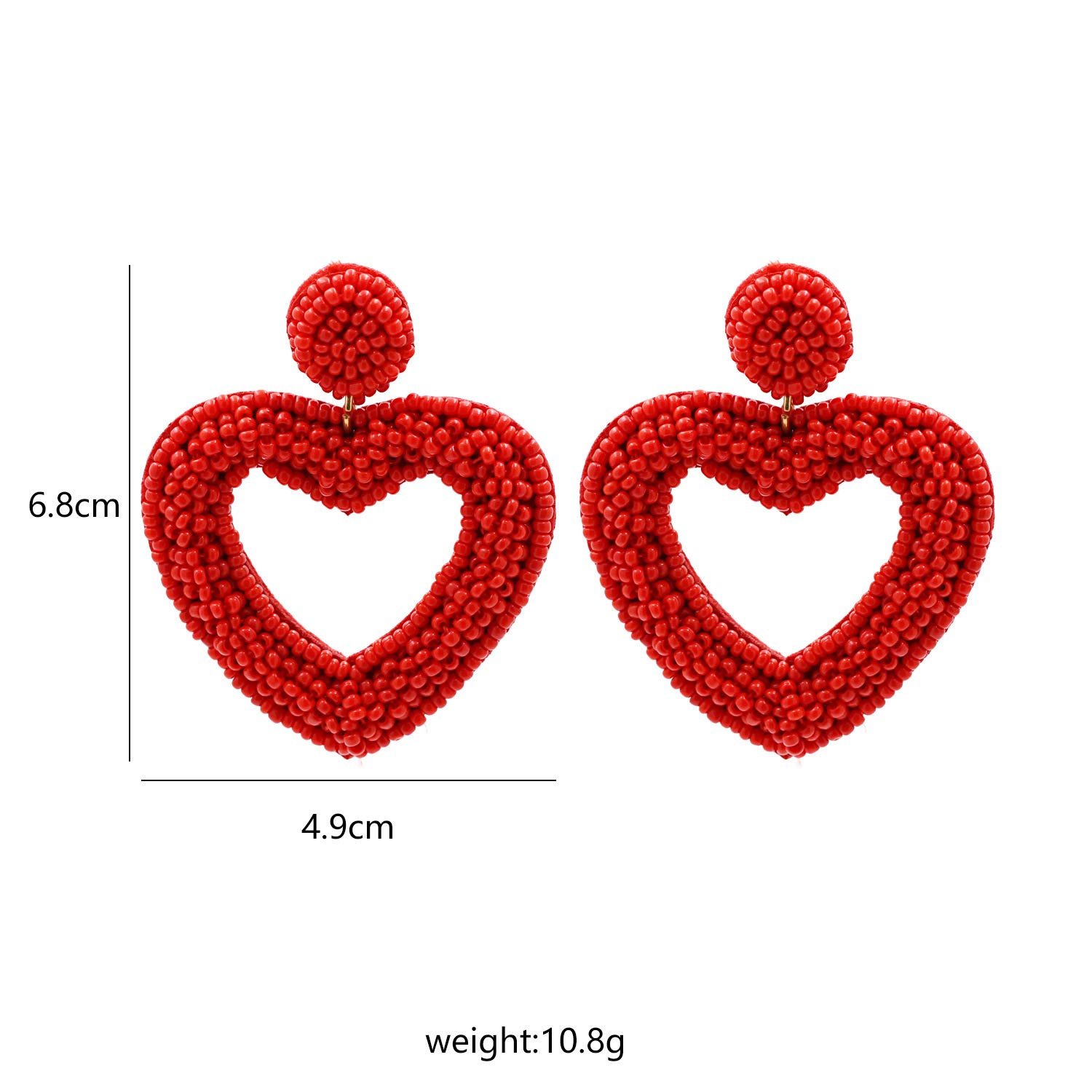 2 Pairs Handmade Bohemian Beaded Heart Earrings for Women - Seed Bead Statement Hoop Dangle Earrings - Valentine's Day Gift, Date Night, Party Accessories