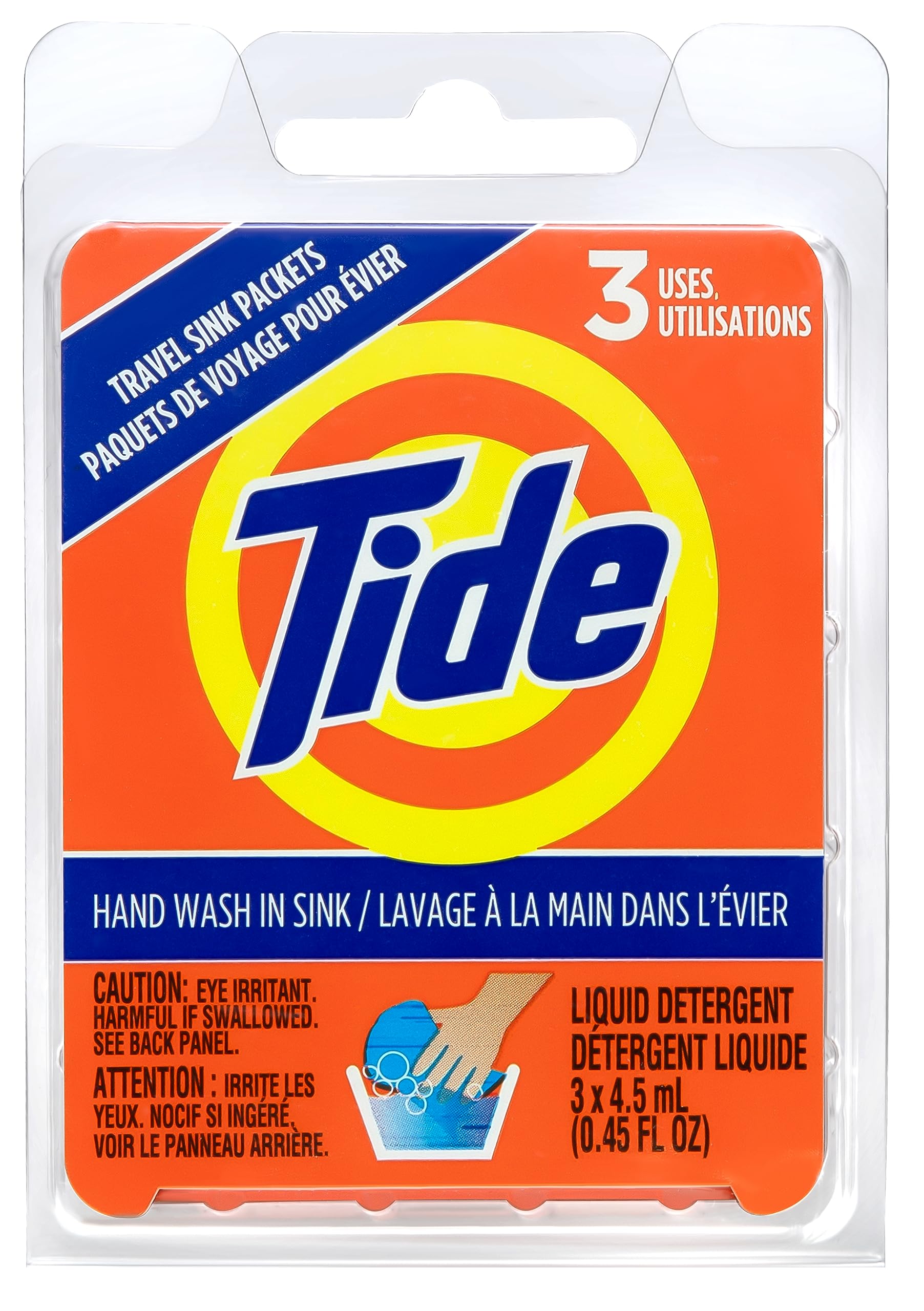 Tide Liquid Laundry Detergent Travel Sink Packets, 3 Count - Portable Mini Detergent for Hand Washing Clothes While Traveling, Camping or at Hotels