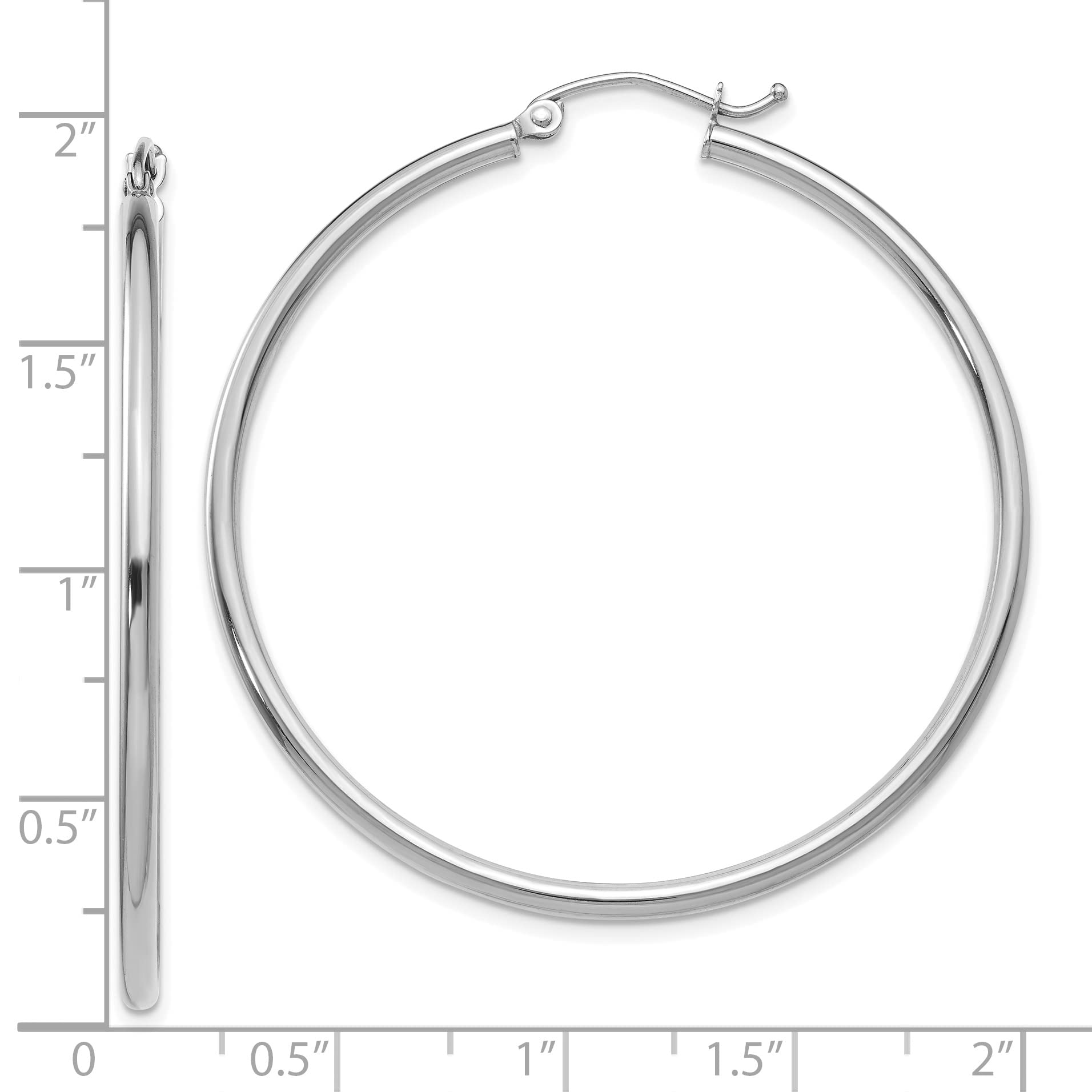 Avariah 10K White Gold Polished 2mm Tube Hoop Earrings - 42mm Diameter | Classic Minimalist Dainty Jewelry for Women | Perfect for Everyday Wear, Parties & Special Occasions