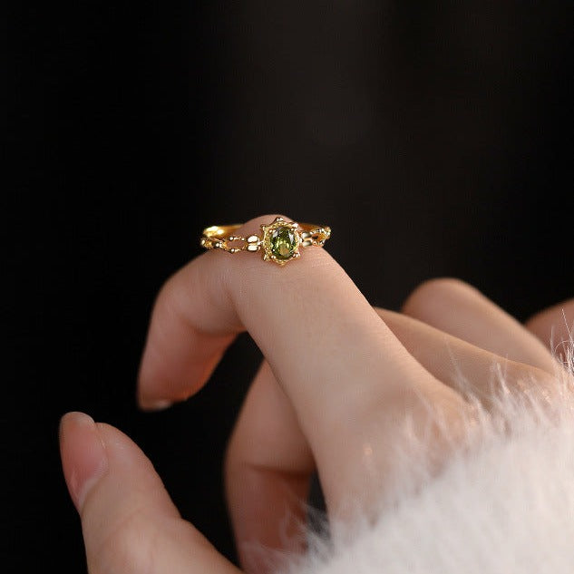 14K Gold Labradorite Peridot August Birthstone Ring for Women - Elegant Dainty Jewelry Gift for Birthday, Anniversary & Special Occasions | HJZB 344