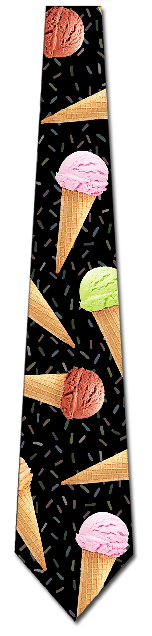 Three Rooker Men's Ice Cream Cone Pattern Necktie - Novelty Food Themed Tie for Parties, Costumes & Fun Office Wear