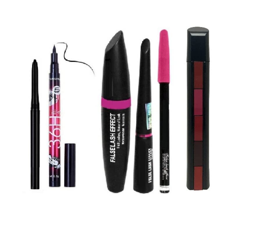 Glowhouse Professional 6-Piece Waterproof Makeup Kit - Eyeliner, Mascara, Eyebrow Pencil, Lipstick, Sketch Eyeliner & Kajal | Long-Lasting Matte Finish | Perfect for Daily Wear, Parties & Special Occasions