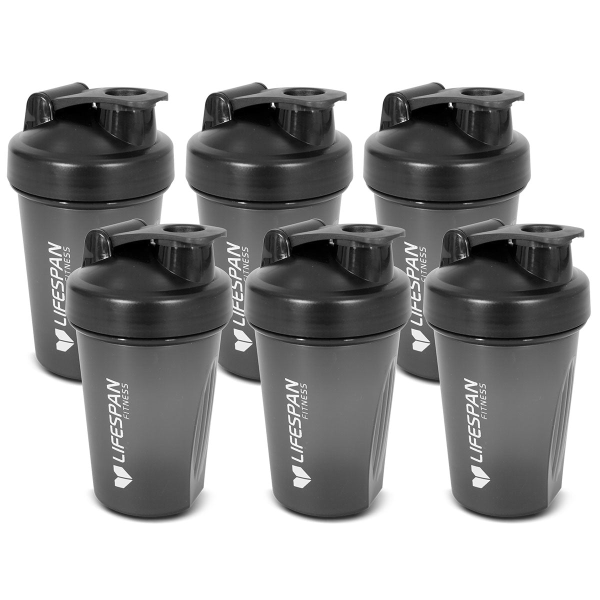 Lifespan Fitness 500ml Black Protein Shaker Bottle - 6 Pack for Gym, Workout & Post-Exercise Recovery
