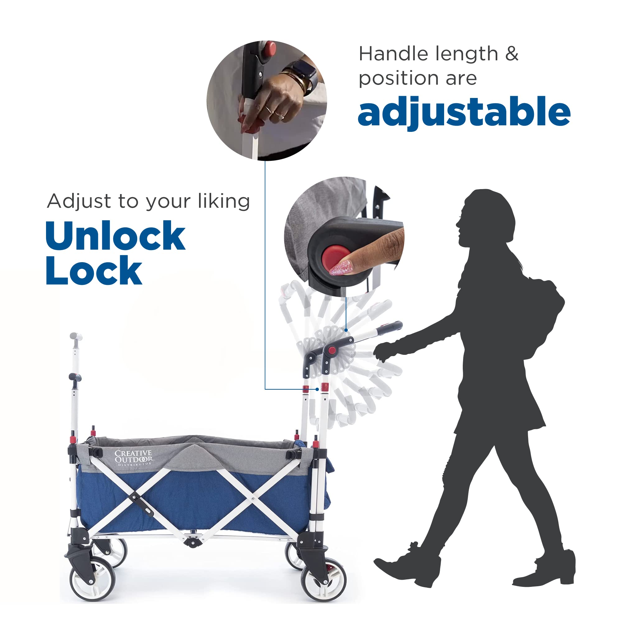 **Premium Push Pull Stroller Wagon for Kids - 150lbs Capacity, Foldable with Canopy - Ideal for Beach, Park, Picnics & Outdoor Adventures (Blue/Gray)**