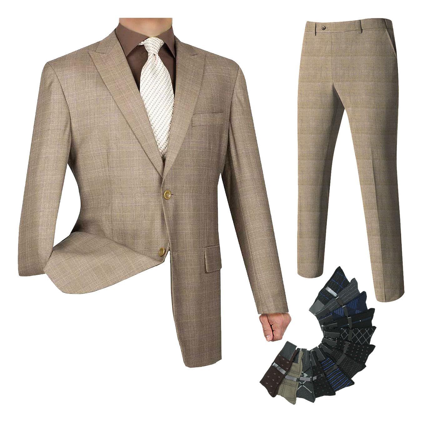 Men's 2-Piece Glen Plaid Single Breasted Suit Set with Matching Socks - Classic Business Attire for Office, Weddings & Formal Events
