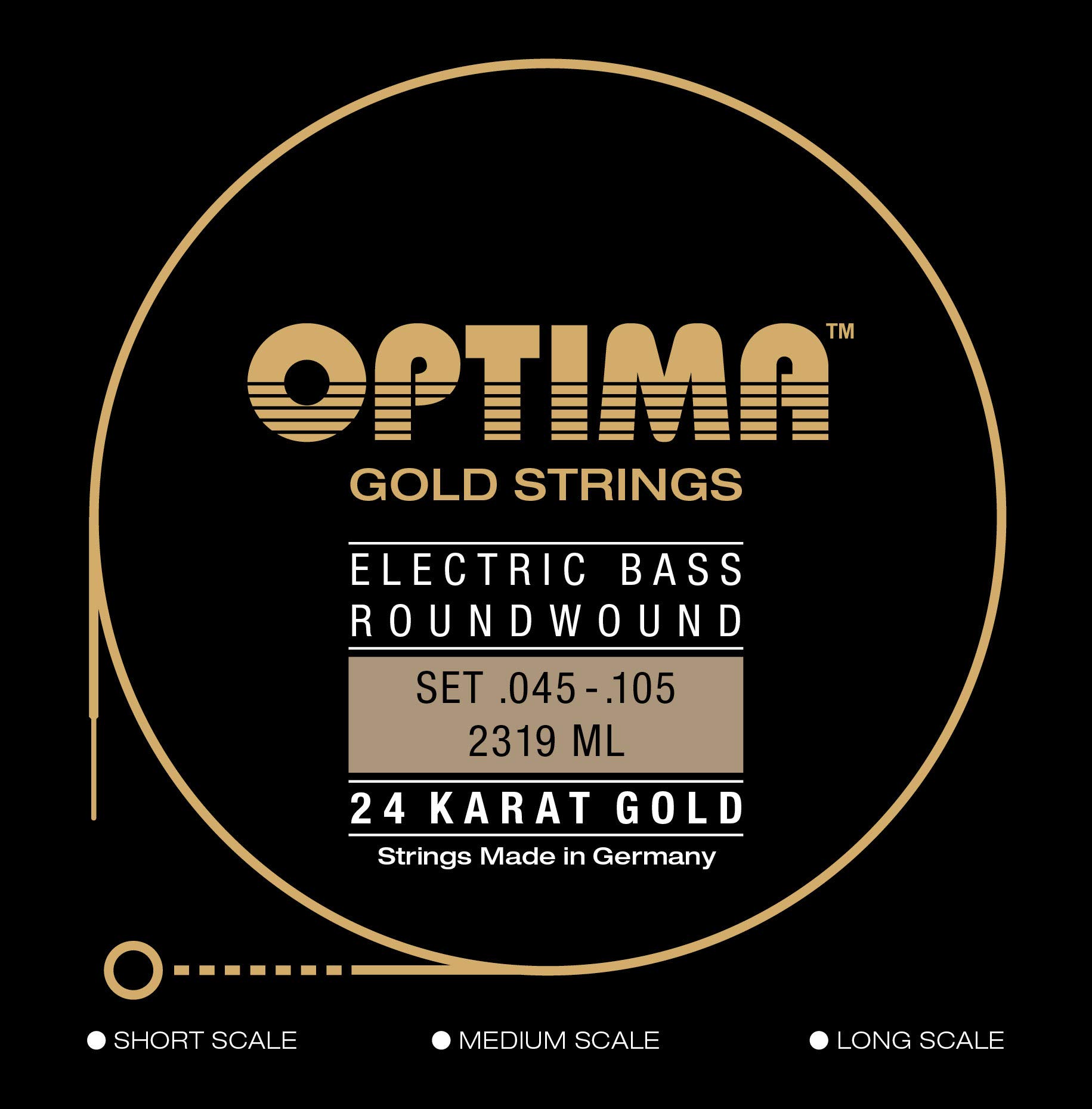 Optima 2319 LS Gold Bass Guitar Strings - Long Scale, Medium Light Gauge for Enhanced Tone & Playability | Perfect for Rock, Jazz & Studio Recording