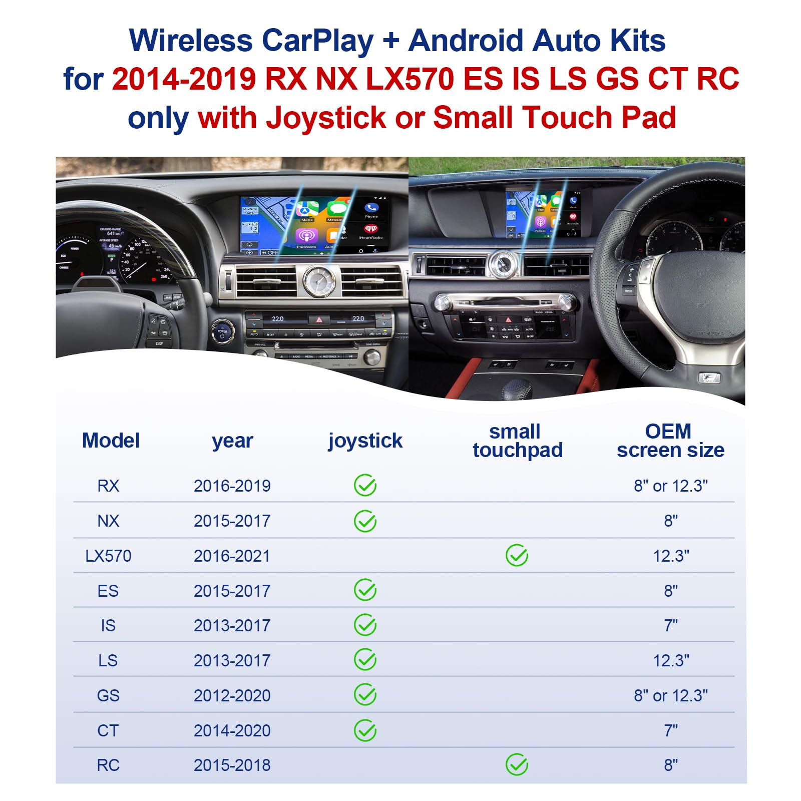 Lexus GS LS RX ES LX Wireless & Wired CarPlay Audio Decoder Upgrade - Retains OEM Screen & Controls, Supports Android Auto Mirror Link, Cameras & Mouse Joystick - Perfect for Seamless In-Car Entertainment & Navigation