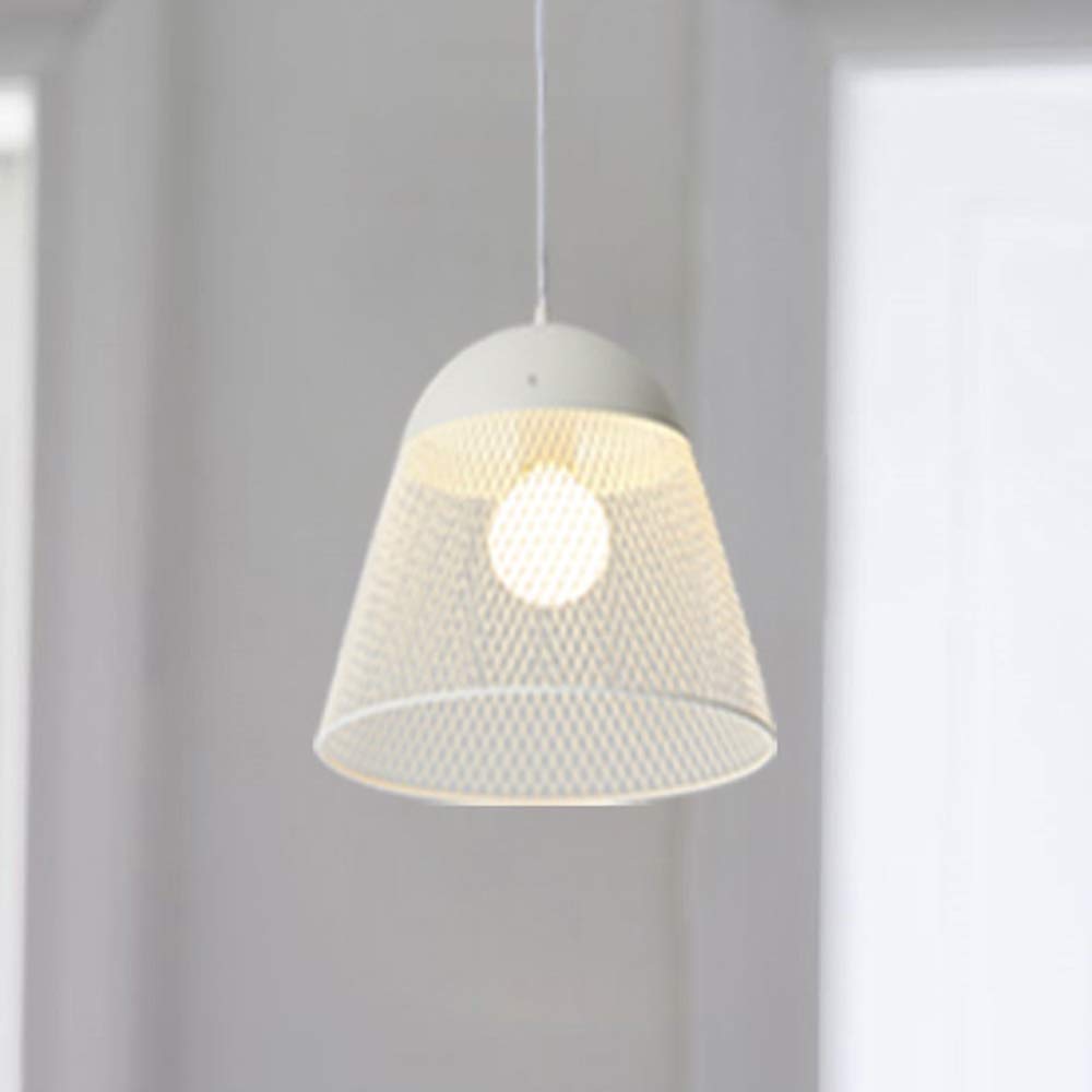 Vintage Style White Metal Wire Cage Pendant Light Fixture - Adjustable Hanging Suspension Lamp with E27 Base for Loft, Living Room & Dining Room - 30cm x 24cm Modern Ceiling Lighting