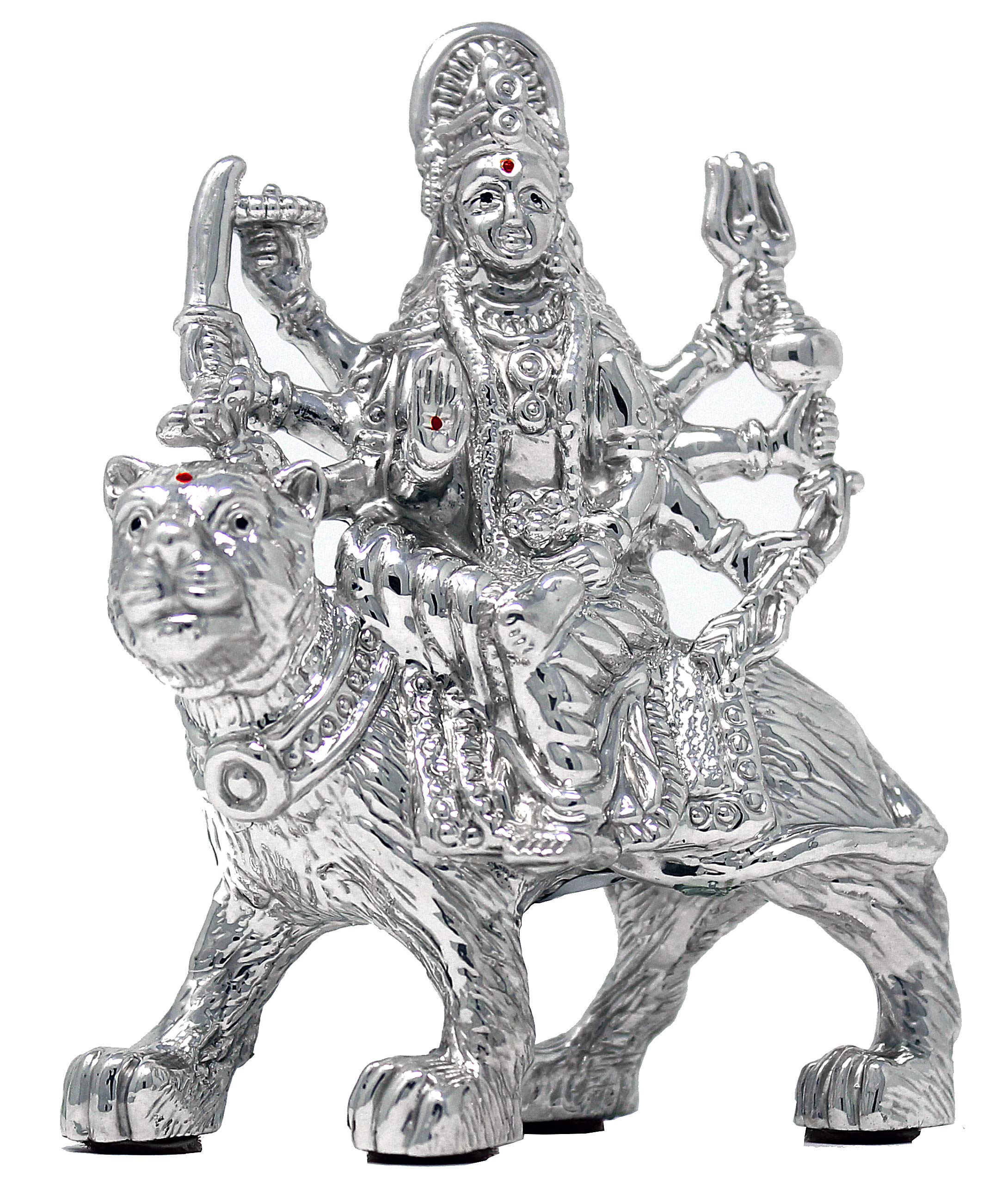 Pure Silver 999 Maa Durga Sherawali Ma Ambe MATA Idol Statue - BIS Hallmark Certified for Puja, Temple Worship, Good Luck Gift & Home Decor (2.7 x 1.5 x 3.7 Inch, 33-36g) - Perfect for Hindu Altars, Festivals & Spiritual Spaces