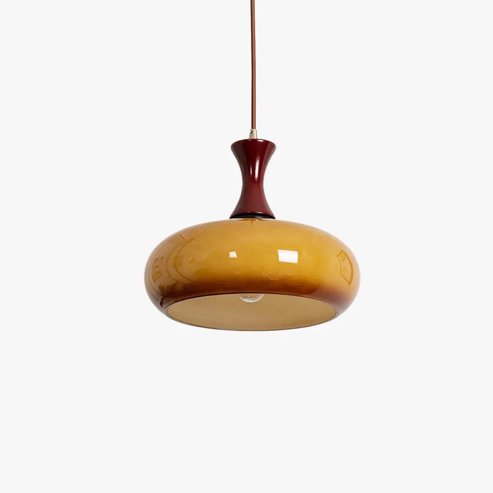 Vintage Brown Glass Pendant Light - Flat Spherical Design for Kitchen Island, Dining Room, and Bedroom Lighting