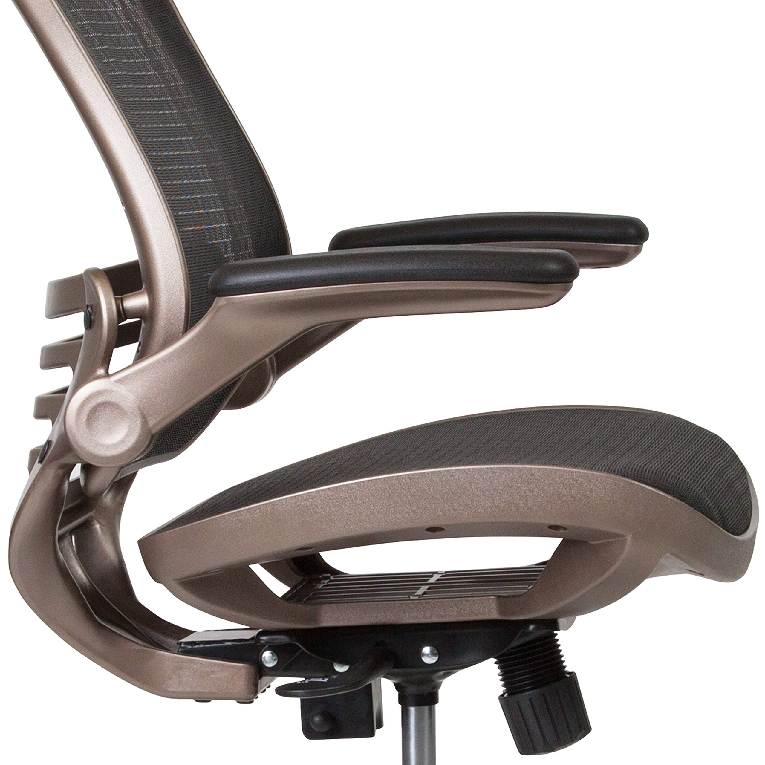 Ergonomic Mid-Back Transparent Black Mesh Office Chair with Gold Metal Frame & Flip-Up Arms - Perfect for Architects, Drafting Tables, Home Office & Gaming Setup