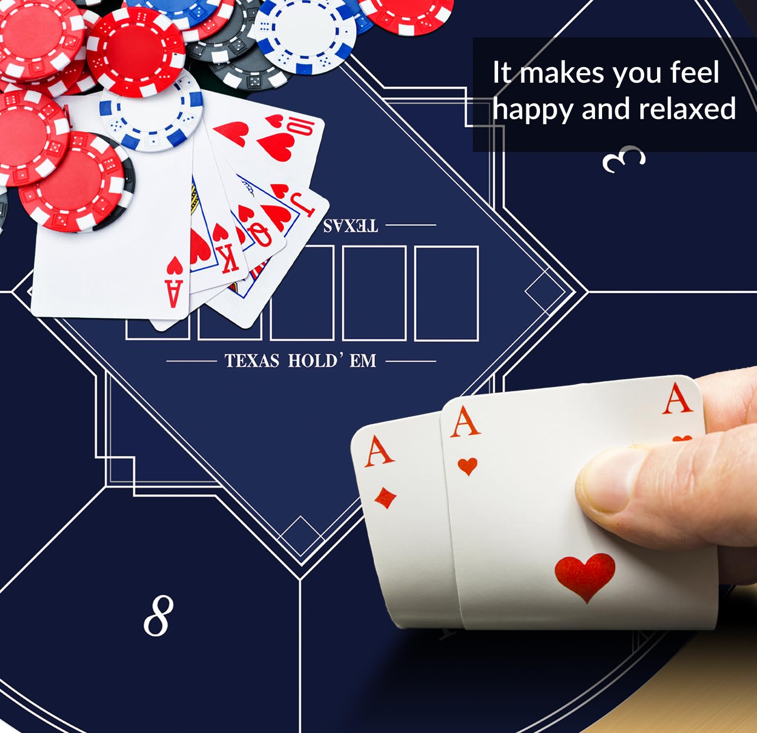 Nuveti 24/31/47/55/63 Inch Round Poker Table Mat for Texas Holdem - Portable Casino Game Mat with Art Deco Design for 6-8 Players | Perfect for Poker Nights, Blackjack, Card Games & Casino-Themed Parties at Home or Events