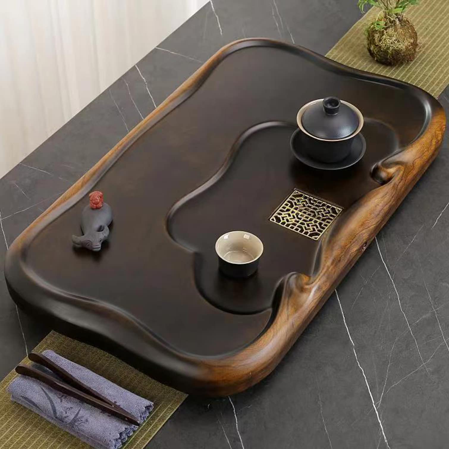Retro Chinese Gongfu Tea Tray - Solid Wood Tea Table for Home & Office, Traditional Teahouse Style with Drain Function - Perfect for Tea Ceremony, Coffee Table & Tea Set (25x15x2.4in) - Ideal for Zen Decor, Meditation Spaces & Asian-Themed Living Rooms