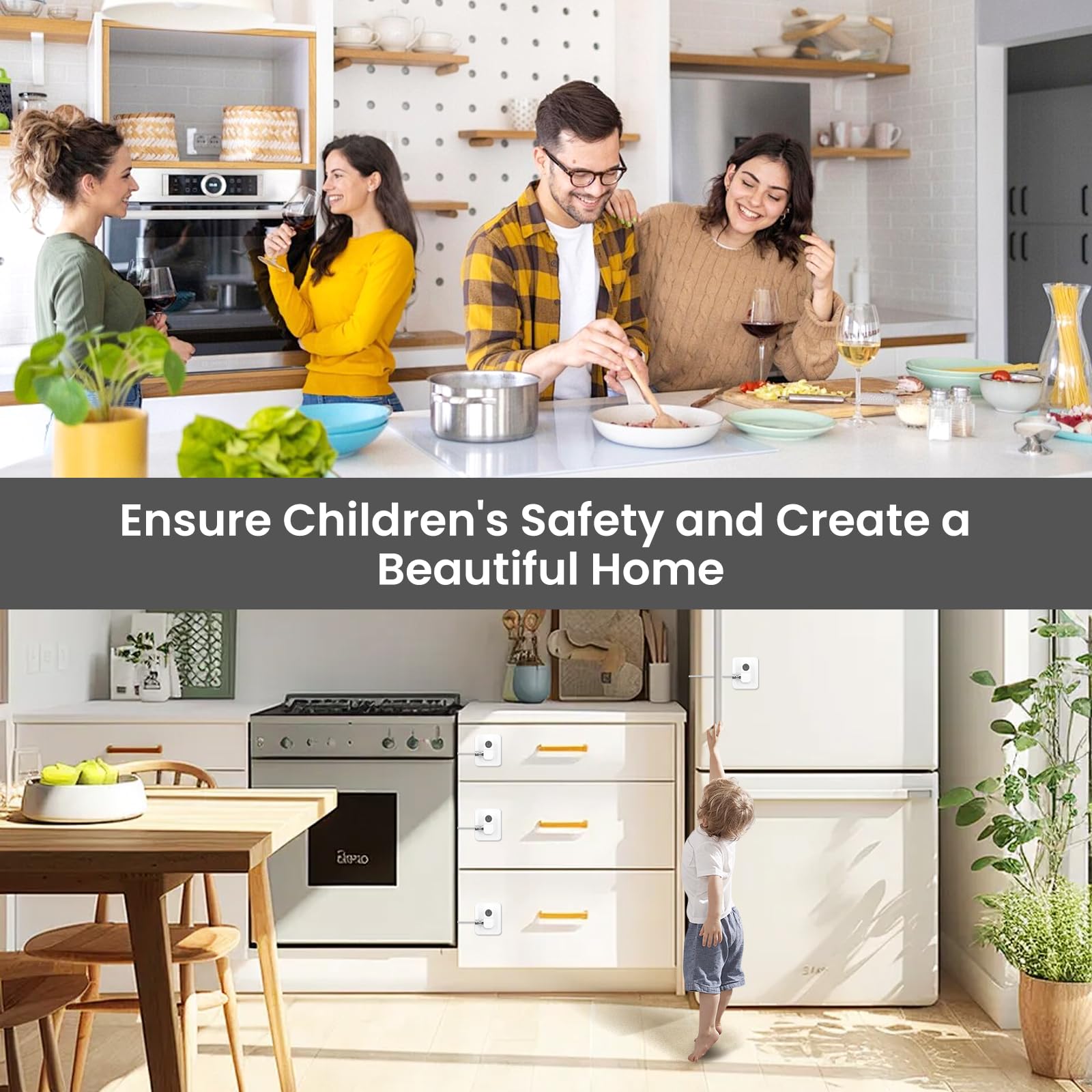 Child Proof Refrigerator Door Lock - No Drill Baby Safety Locks for Kitchen, Freezer, Cabinets, Drawers, Oven & Closets - Easy Install White Square Design (1 Pack) - Perfect for Childproofing Homes with Toddlers