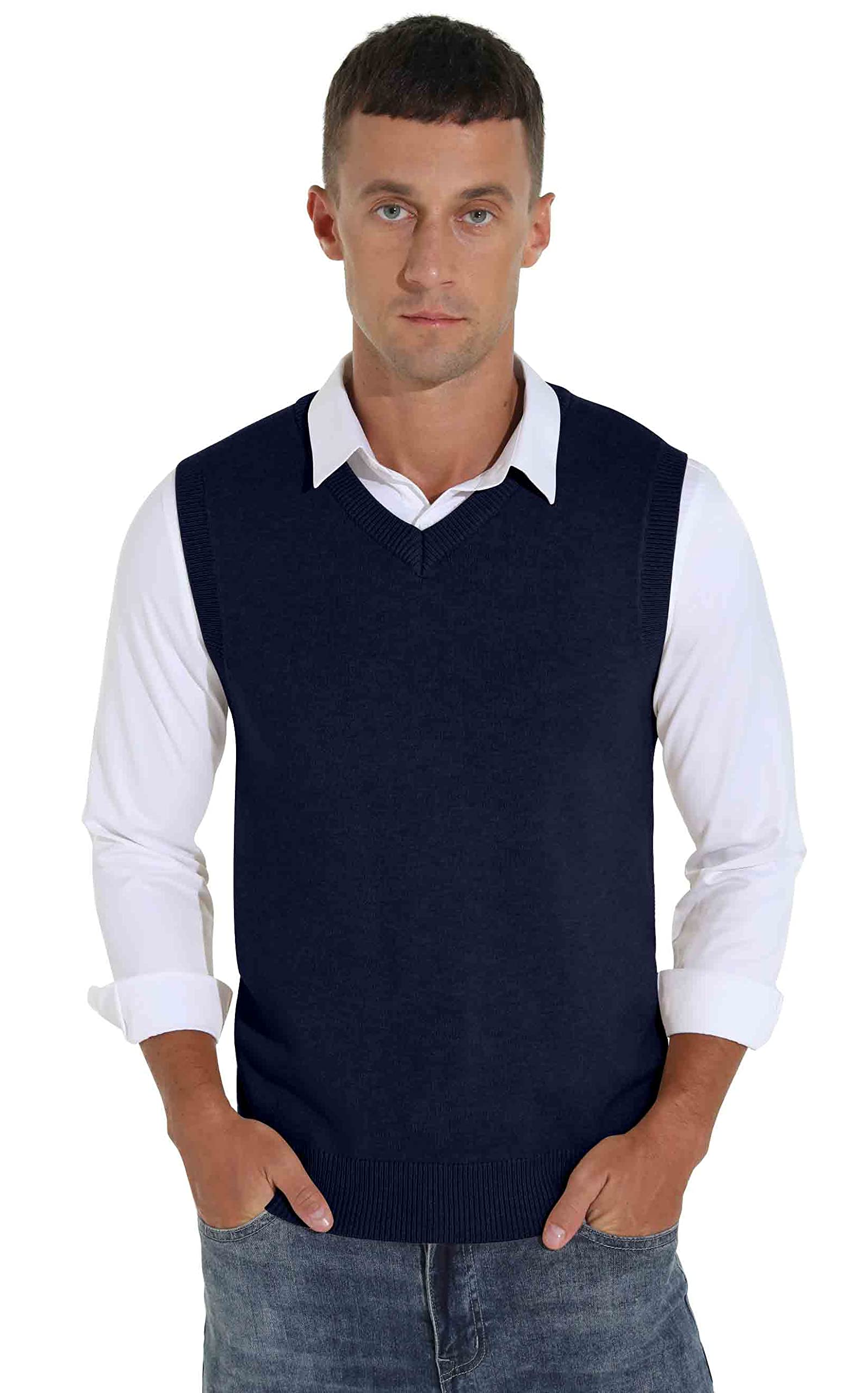 Sailwind Men's Wool Blend Knit V-Neck Sweater Vest - Sleeveless Pullover for Layering | Casual & Business Casual Outfits | Winter & Fall Fashion