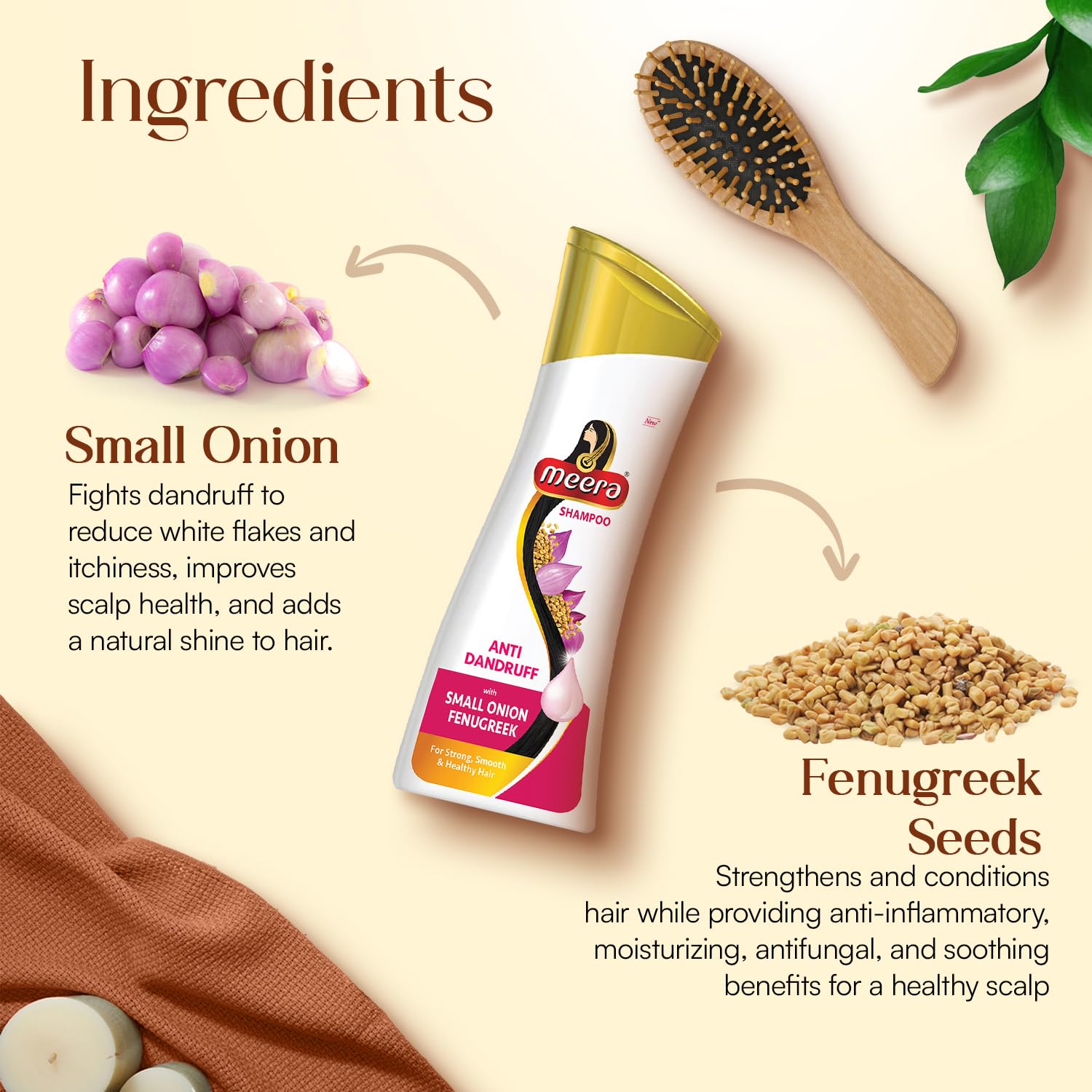 Meera Anti-Dandruff Shampoo with Small Onion & Fenugreek Extract - 180ml | Natural Scalp Care for Flaky, Itchy Scalp | Daily Use for Healthy Hair