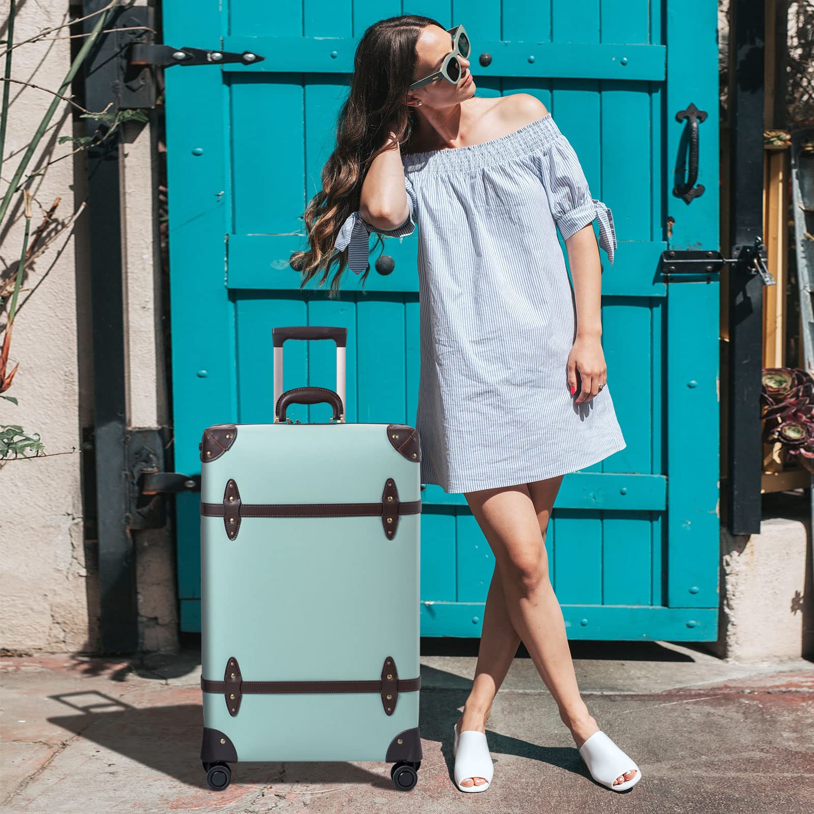 Vintage PU Leather Luggage Set for Women - 3-Piece Retro Suitcases (20
