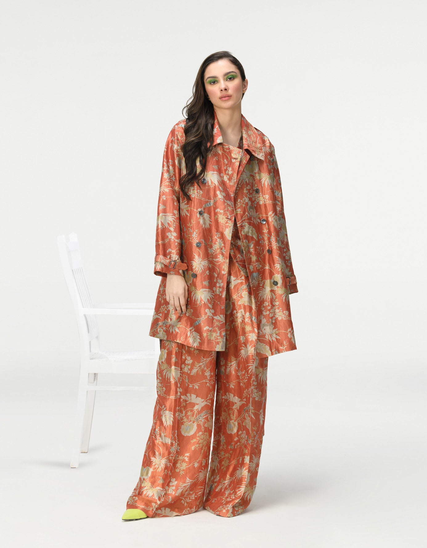 Elegant Trench Silk Brocade Coral Scarf - Perfect for Formal Events, Weddings & Evening Occasions