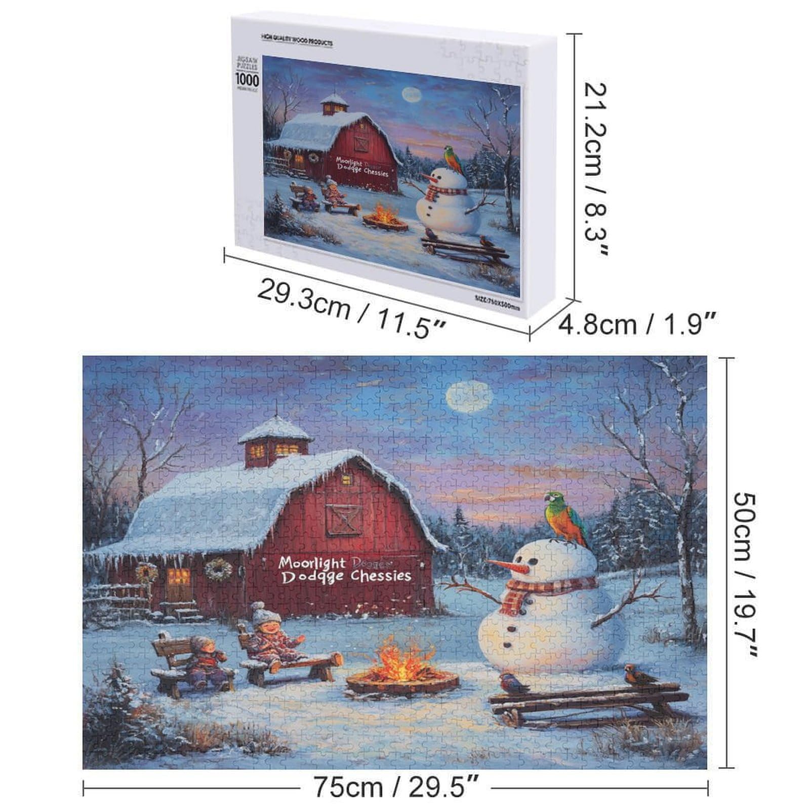 1000 Piece Adult Jigsaw Puzzle - Whimsical Winter Scene with Old Red Barn & Snowman Family | Christmas Holiday Wooden Puzzle for Family Games & Activities | Perfect for Winter Evenings, Gift Giving & Relaxation