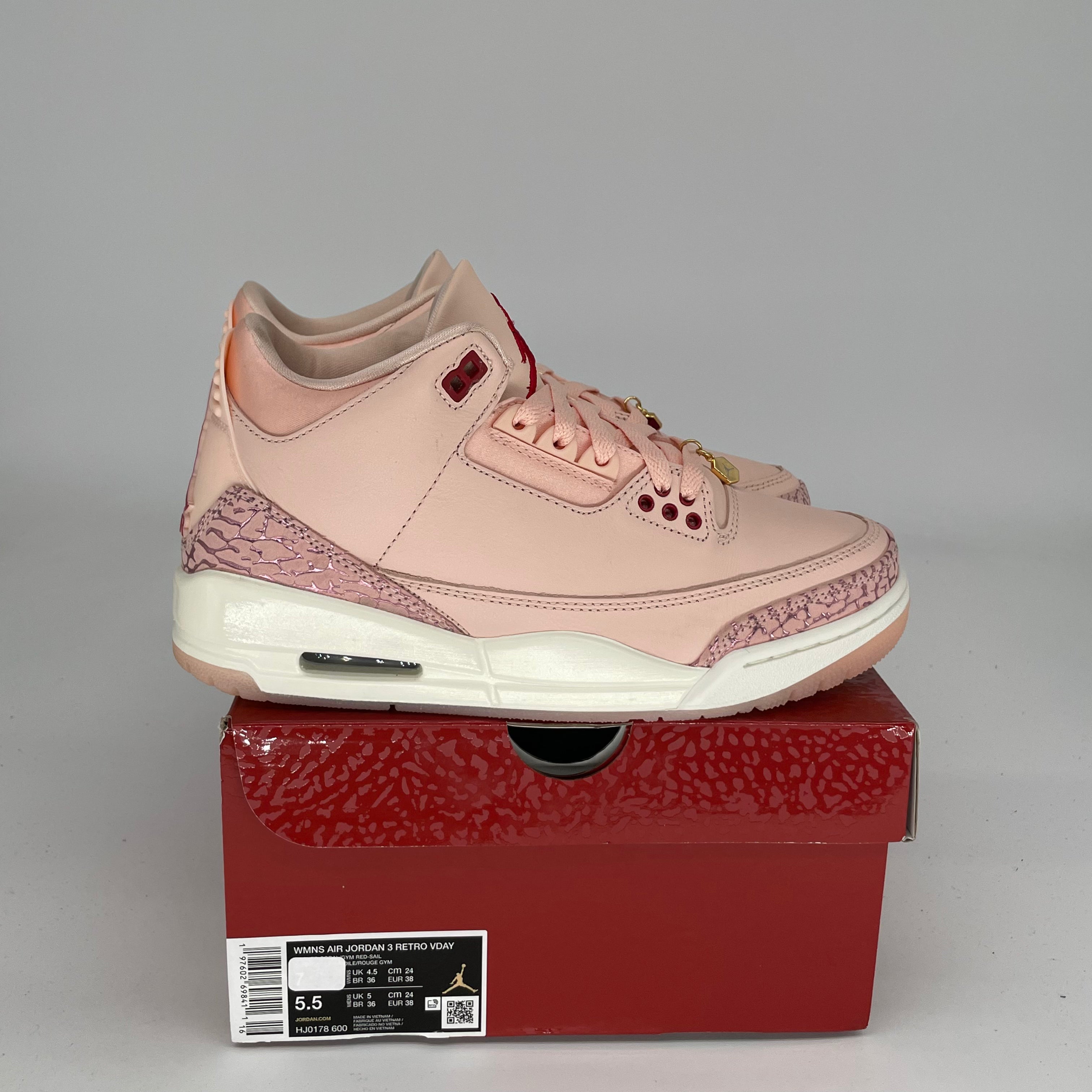 AIR JORDAN 3 VALENTINES DAY SNEAKERS - WOMEN'S SIZE 5.5/7W (HJ0178 600) - Perfect Gift for Valentine's Day, Anniversary or Special Occasions