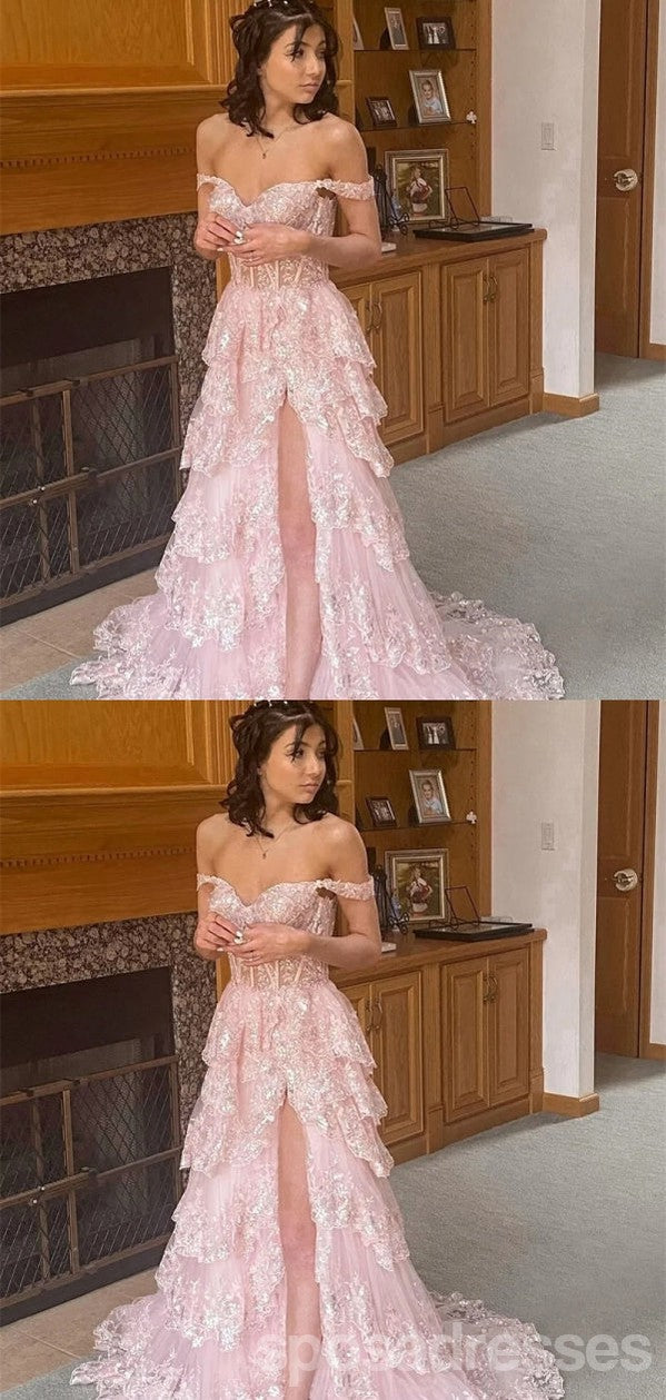 Elegant Pink A-Line Off-Shoulder Long Prom Dress for Women - Formal Evening Gown for Parties, Homecoming, Wedding Guest & Special Occasions - Style 13732
