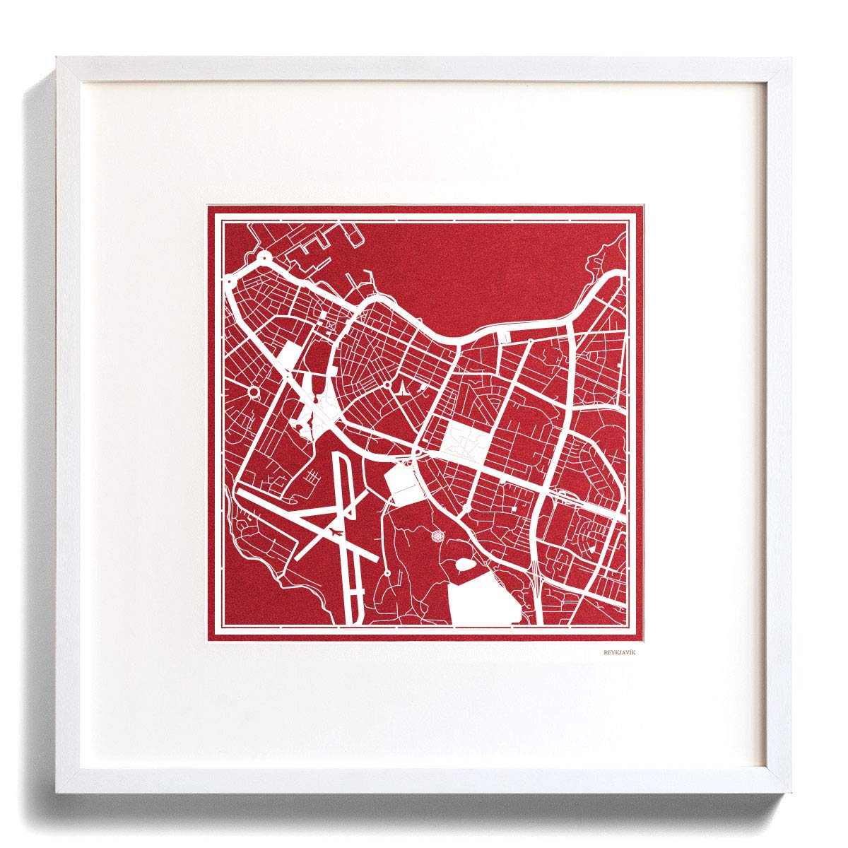 Reykjavik Paper Cut Map - 12x12 Inches White Paper Art Wall Decor for Home, Office & Gift Giving