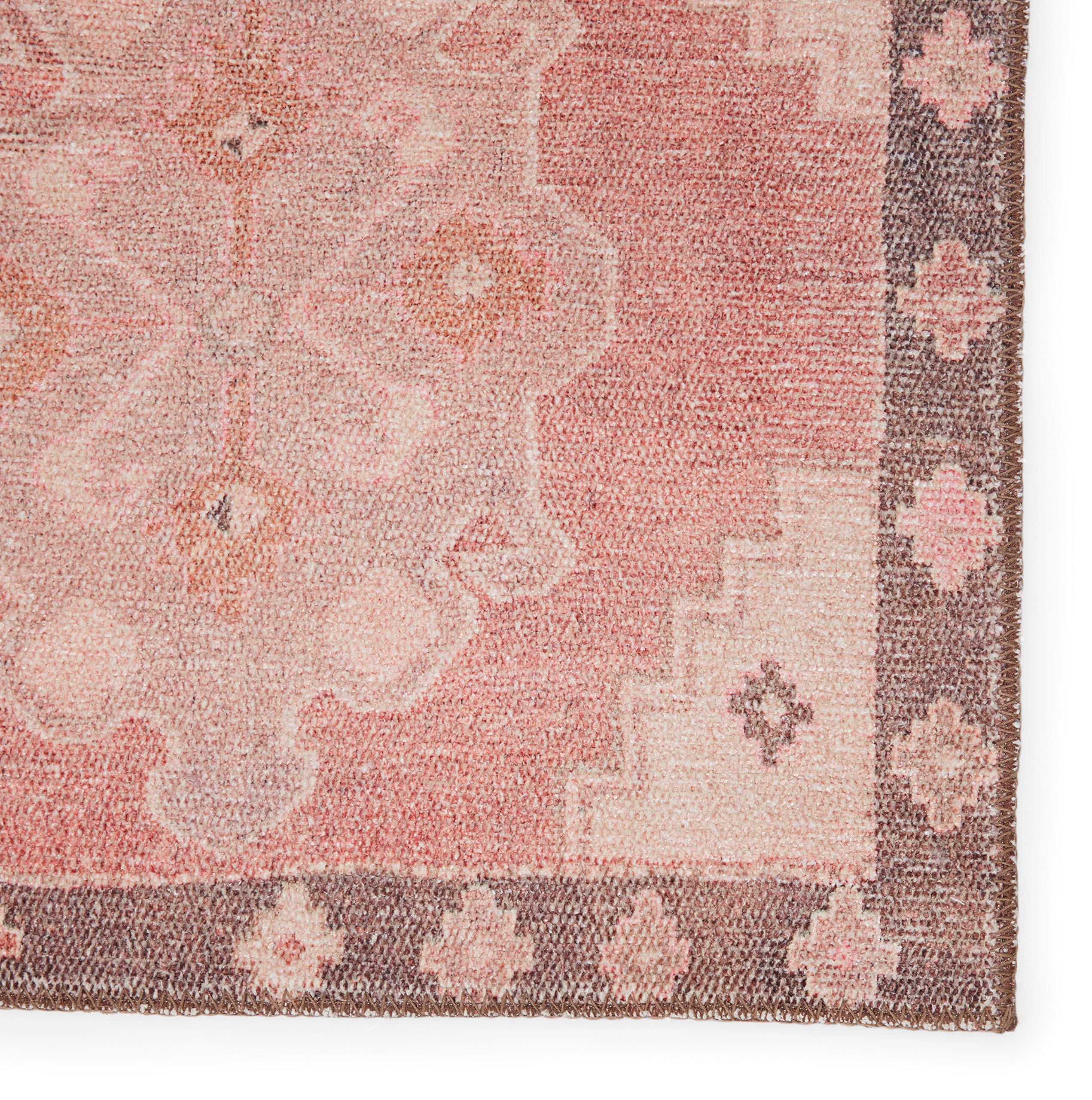 Jaipur Living Machine Washable 2x12 Runner Rug - Farmhouse Style Pink & Brown Distressed Vintage Rug - Perfect for Hallways, Entryways & Kitchen Floors
