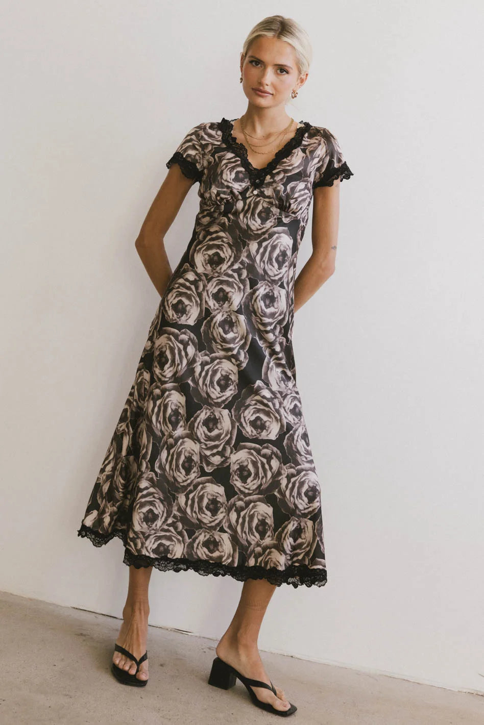 Beatriz Lace Trim Midi Dress - Elegant Floral Lace Summer Dress for Women | Perfect for Weddings, Parties & Special Occasions