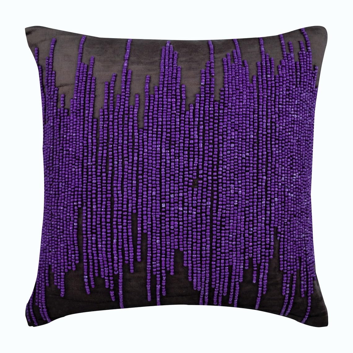Premium Decorative Pillow Covers 24x24 Inch - Charcoal Grey Velvet Square Cushion Shams with Purple Gunmetal Beaded Accents for Living Room, Bedroom & Lounge Decor (60x60 cm) - Elegant Home Centric Design for Sofa, Chair and Club Furniture Styling