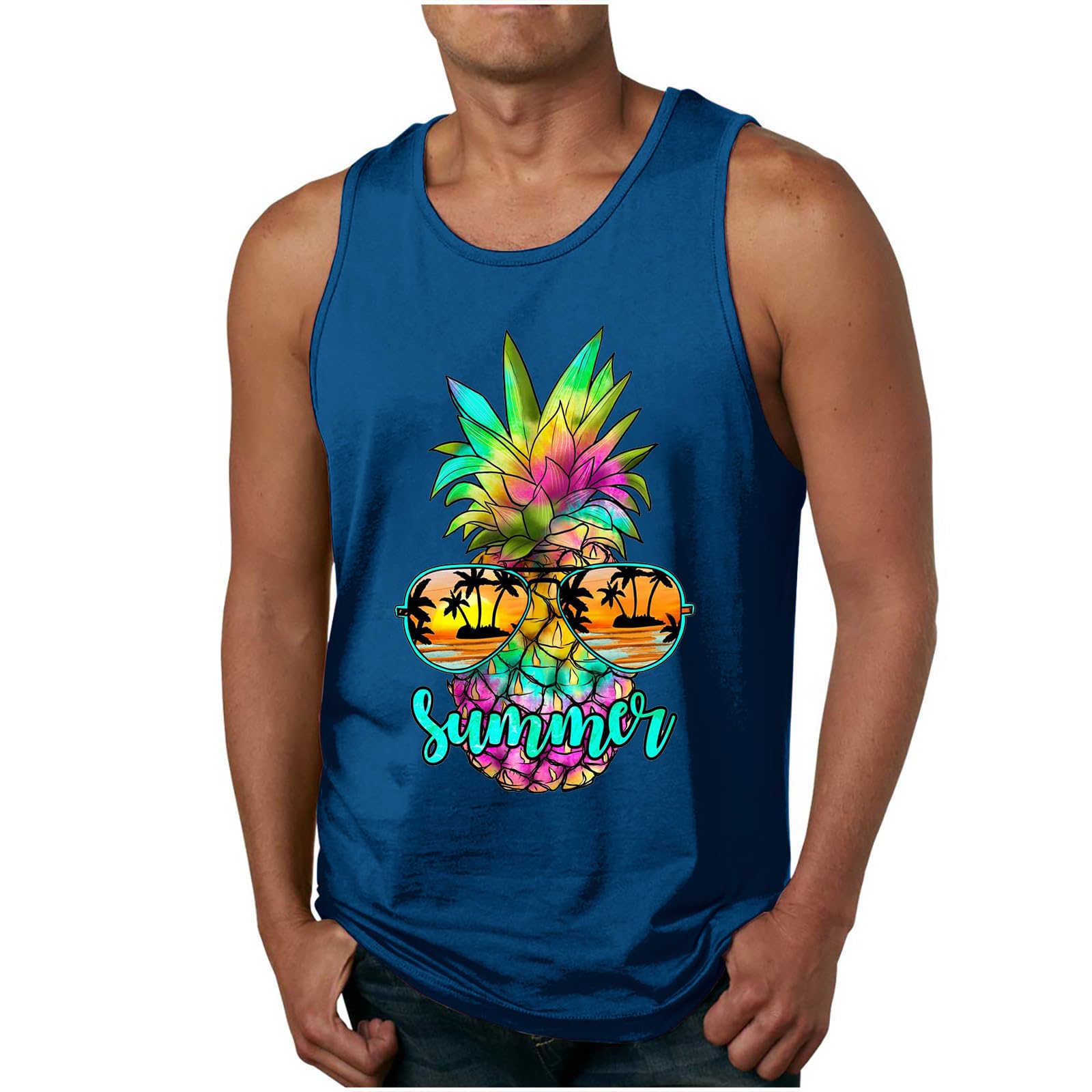 Wodceeke Men's Summer Tank Tops - Funny Pineapple Print Sleeveless Shirt for Beach, Gym & Workout | Moisture-Wicking Athletic Muscle Shirt | Casual Wear & Vacation Outfit