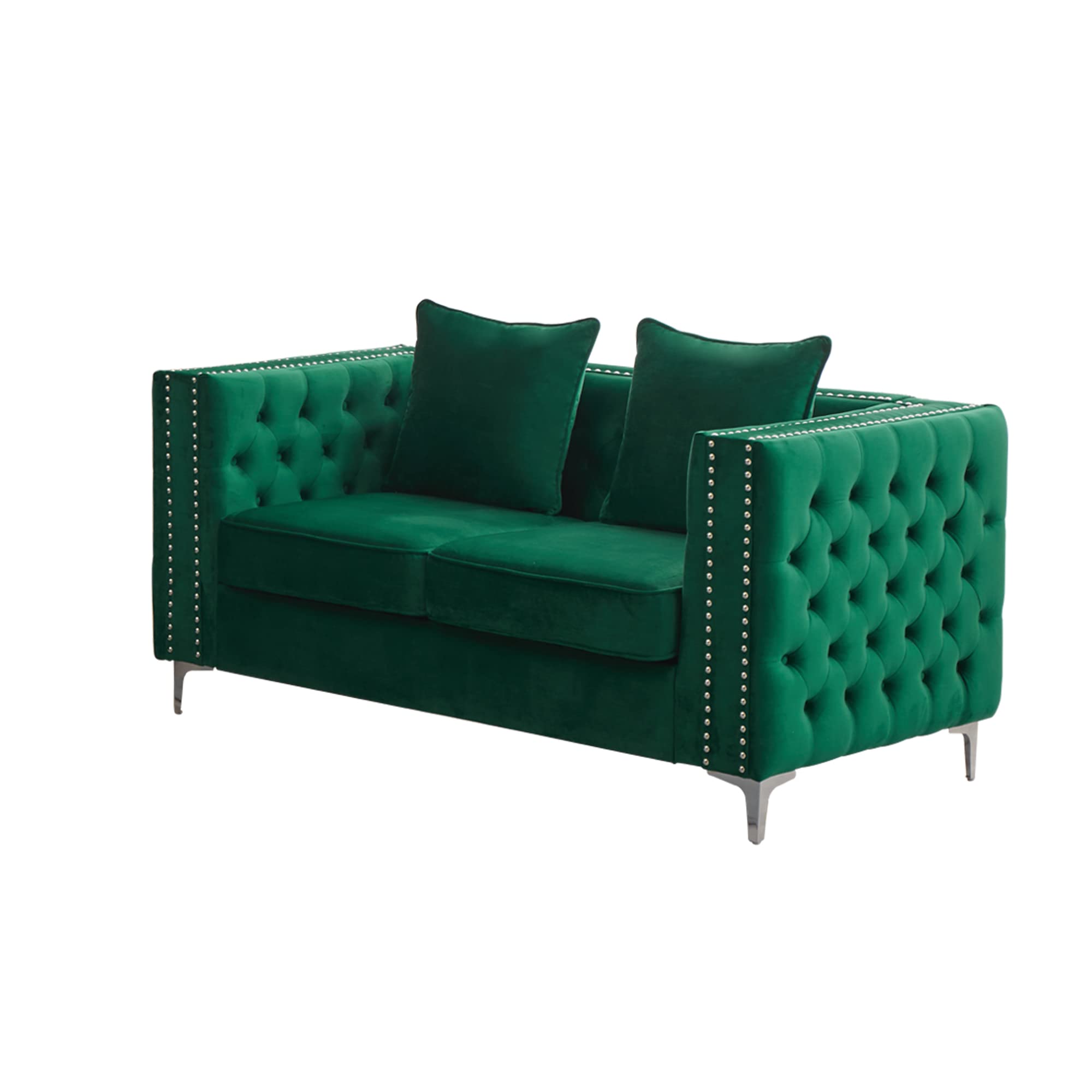 Mid-Century Modern Velvet Loveseat Sofa - Tufted Couch with Metal Legs for Living Room, Office & Bedroom - Emerald Green - Perfect for Small Spaces, Reading Nooks & Cozy Apartment Decor