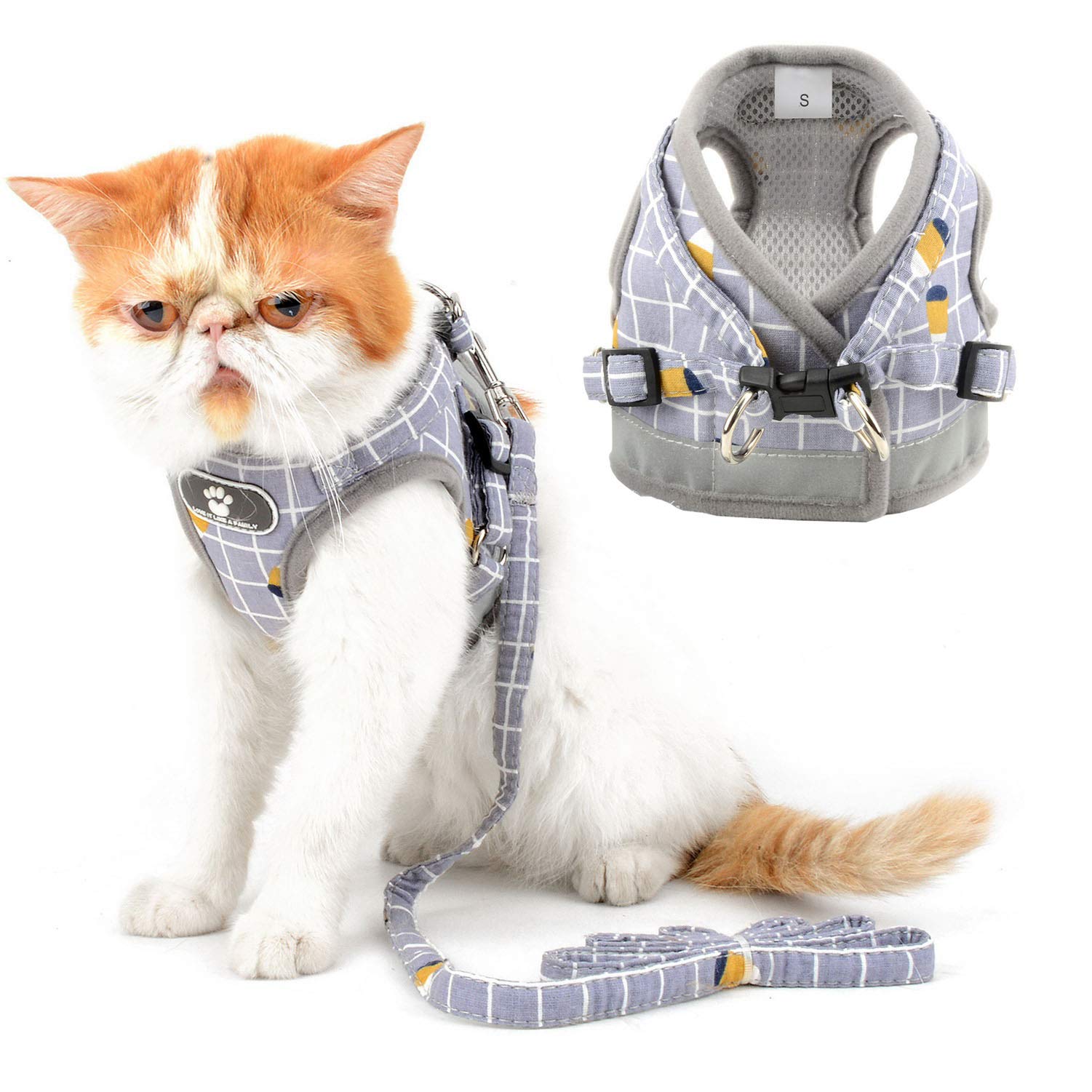 Zunea Escape Proof Cat & Small Dog Harness with Leash - Adjustable No-Pull Reflective Vest for Kittens, Puppies, Chihuahuas (Gray XS) - Perfect for Safe Outdoor Walks, Park Adventures & Training Sessions