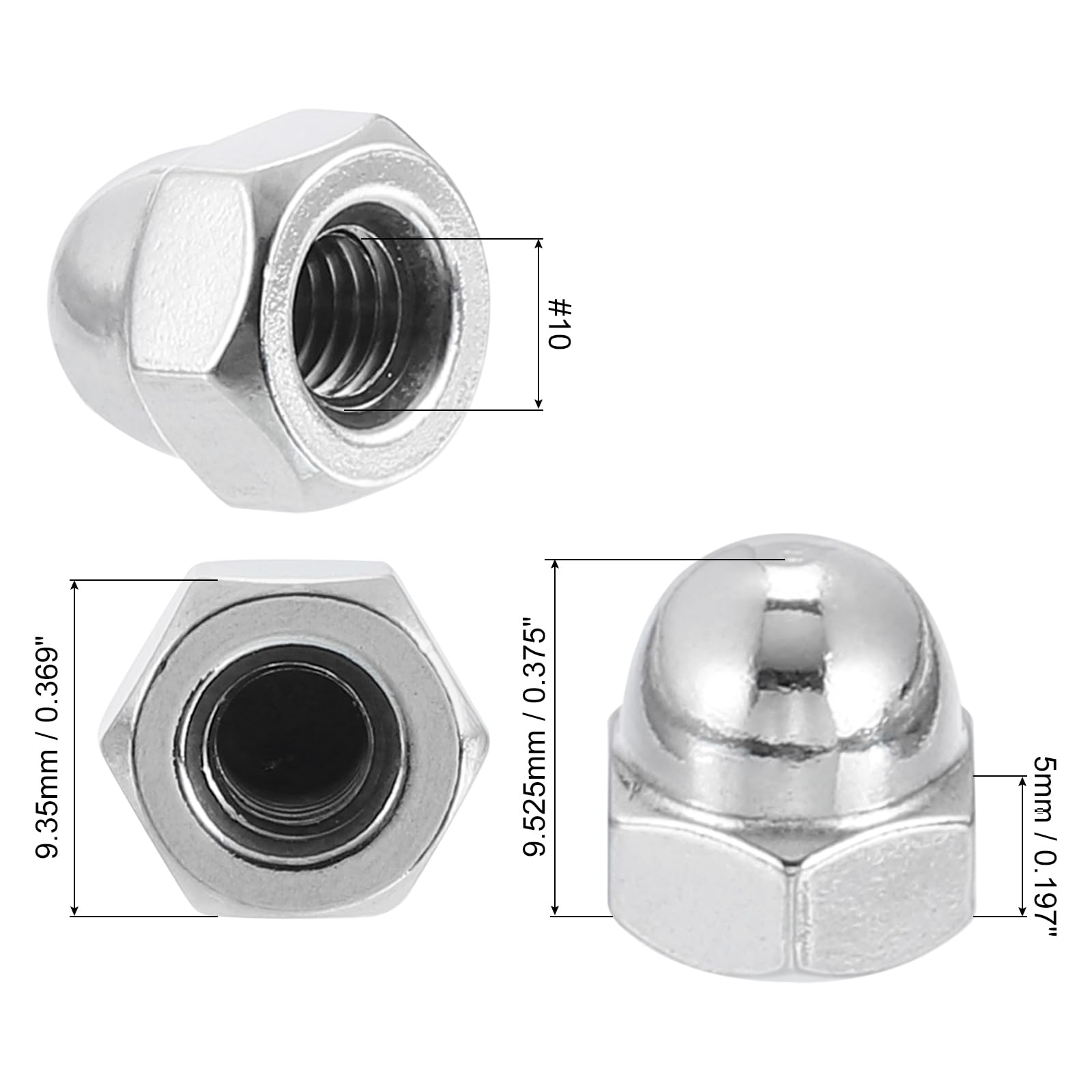 uxcell #10-32 Acorn Cap Nuts, 20Pcs 304 Stainless Steel Dome Head Nuts - Corrosion Resistant Hardware for Bolt Covers (Silvery Finish) - Perfect for Furniture Assembly, Automotive Repair & DIY Projects
