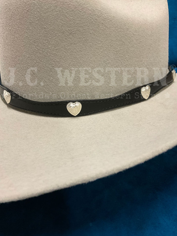 Fashionwest HB62B Black Heart Conchos Leather Hatband for Cowboy Hats - Western Style Accessory for Rodeo, Country Music & Outdoor Events